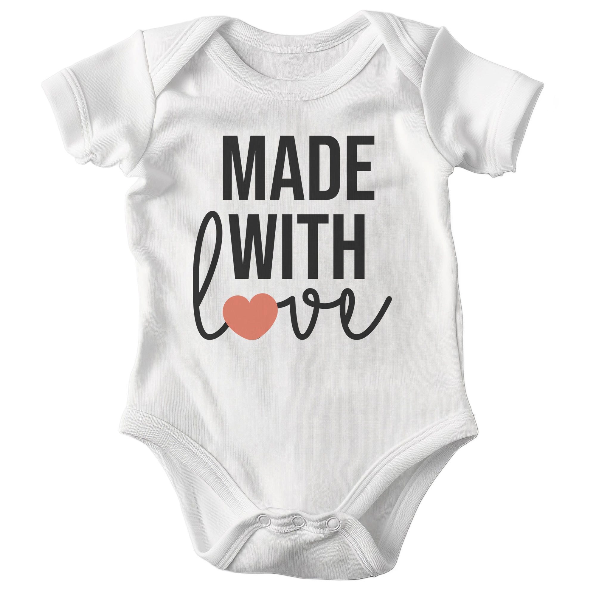Kurzarmbody Bio Unisex Babybody Weiß Made with Love Geschenk Taufe Babyparty