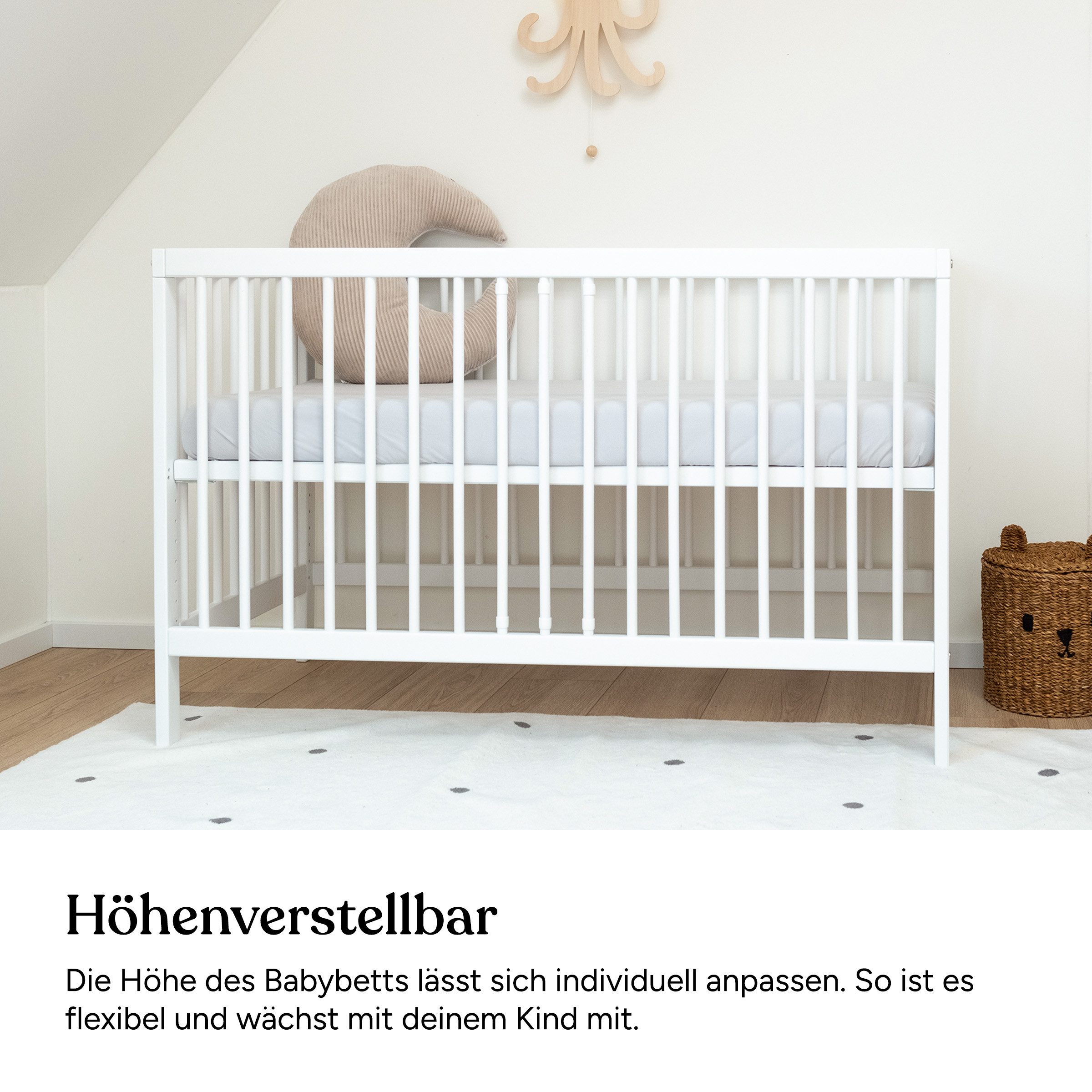 Ehrenkind Babybett PUR aus massivem Buchenholz, flexibel höhenverstellbar, Gitterbett, Kinderbett 9-Fach höhenverstellbar mit entnehmbaren Stangen Baby Bett – Bild 4 von 5