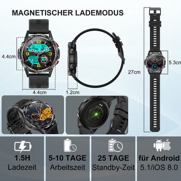 HYIEAR Smartwatch für Herren, wasserdichte In-Ear-Bluetooth-Kopfhörer Smartwatch (Android/iOS) Set, Wird mit USB-Ladekabel geliefert., Sportarmbänder, Touch Control, Voice Assistant