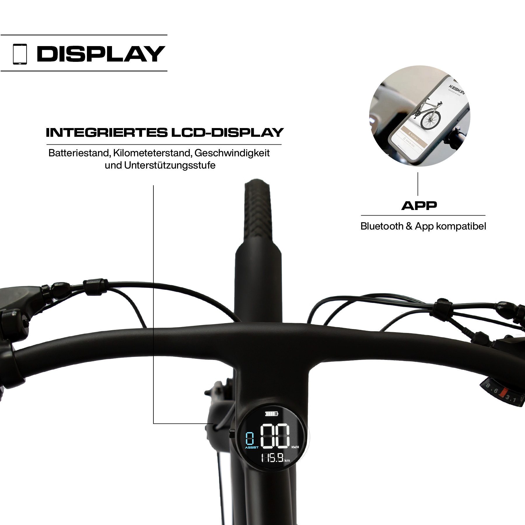 Keskin eBike E-Bike Cityrad cBike1V 26 Zoll E-Bike Pedelec mit Mobile-App-Unterstützung, 8 Gang Shimano Shimano Schaltwerk, Kettenschaltung, Heckmotor, 432 Wh, (Packung, Schlüssel, Werkzeug, Beleuchtung, Akku-Ladegerät), mit Drehmomentsensor, integriertes App-Display