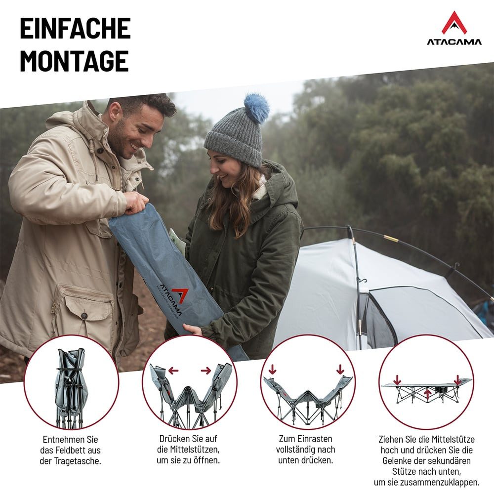Atacama Feldbett klappbar leicht aufzubauen, Campingliege Outdoor-Abenteuer Karpfenliege Feldbett Campingbett komfortabel