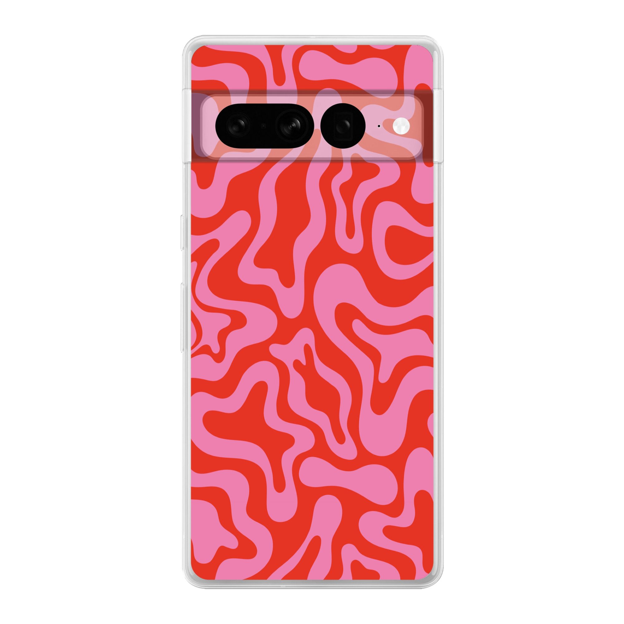 MuchoWow Handyhülle für Google Pixel 7 Pro Abstrakt - Muster - Rot - Rosa - Minimalistisch, Phone Case, Silikon, Schutzhülle Dünn