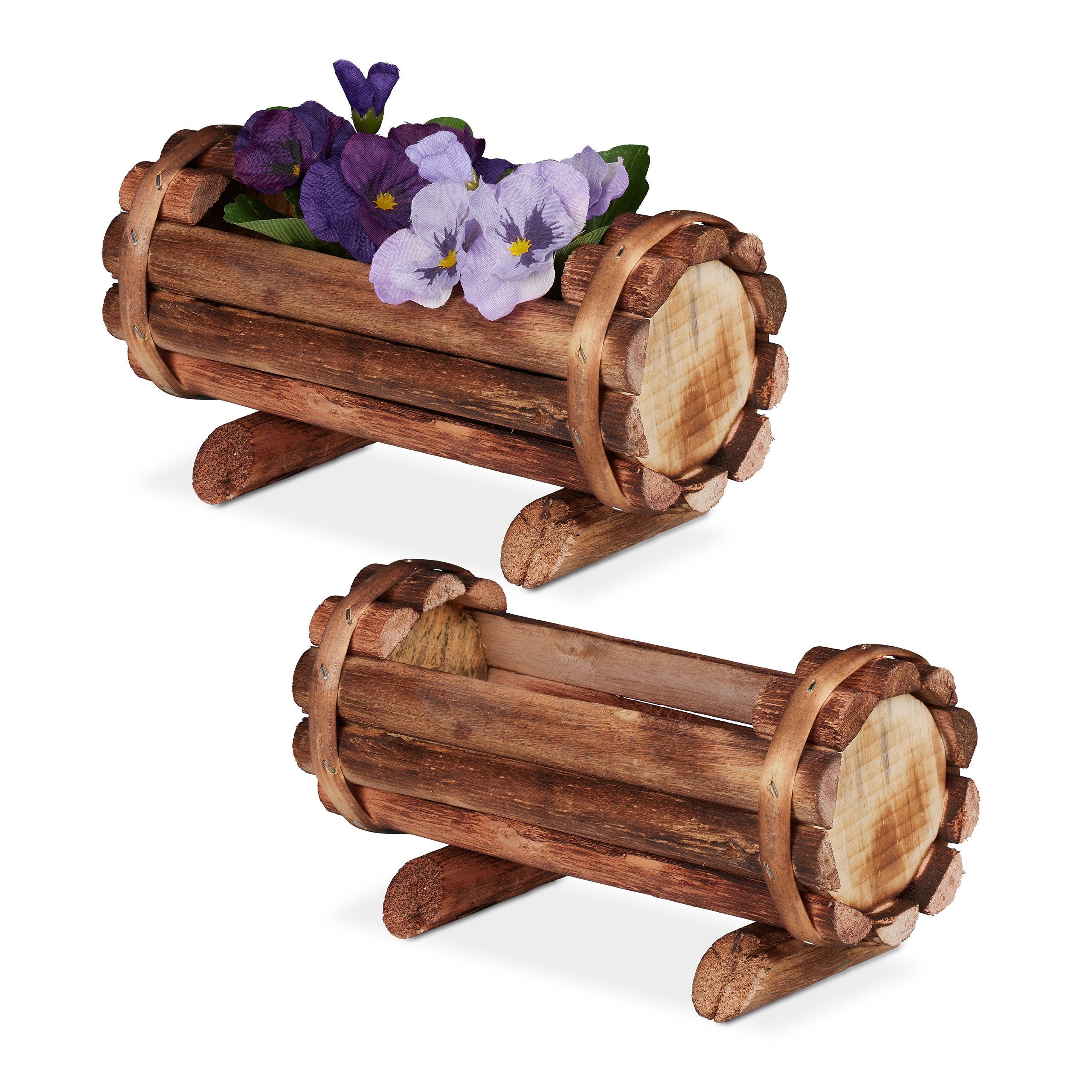 relaxdays Blumenkasten 2er Set Pflanzengefäß Holz