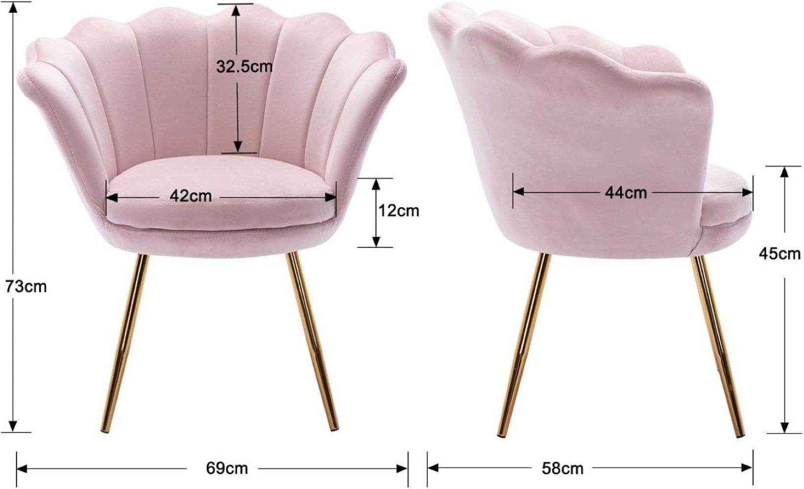 CHAIRUS Sessel Relaxsessel mit Goldfuß & Blumenform für Wohn-/Schlafzimmer (1-St), Ohrensessel, Freizeitsessel mit Kissen, Esszimmerstuhl Polsterstuhl