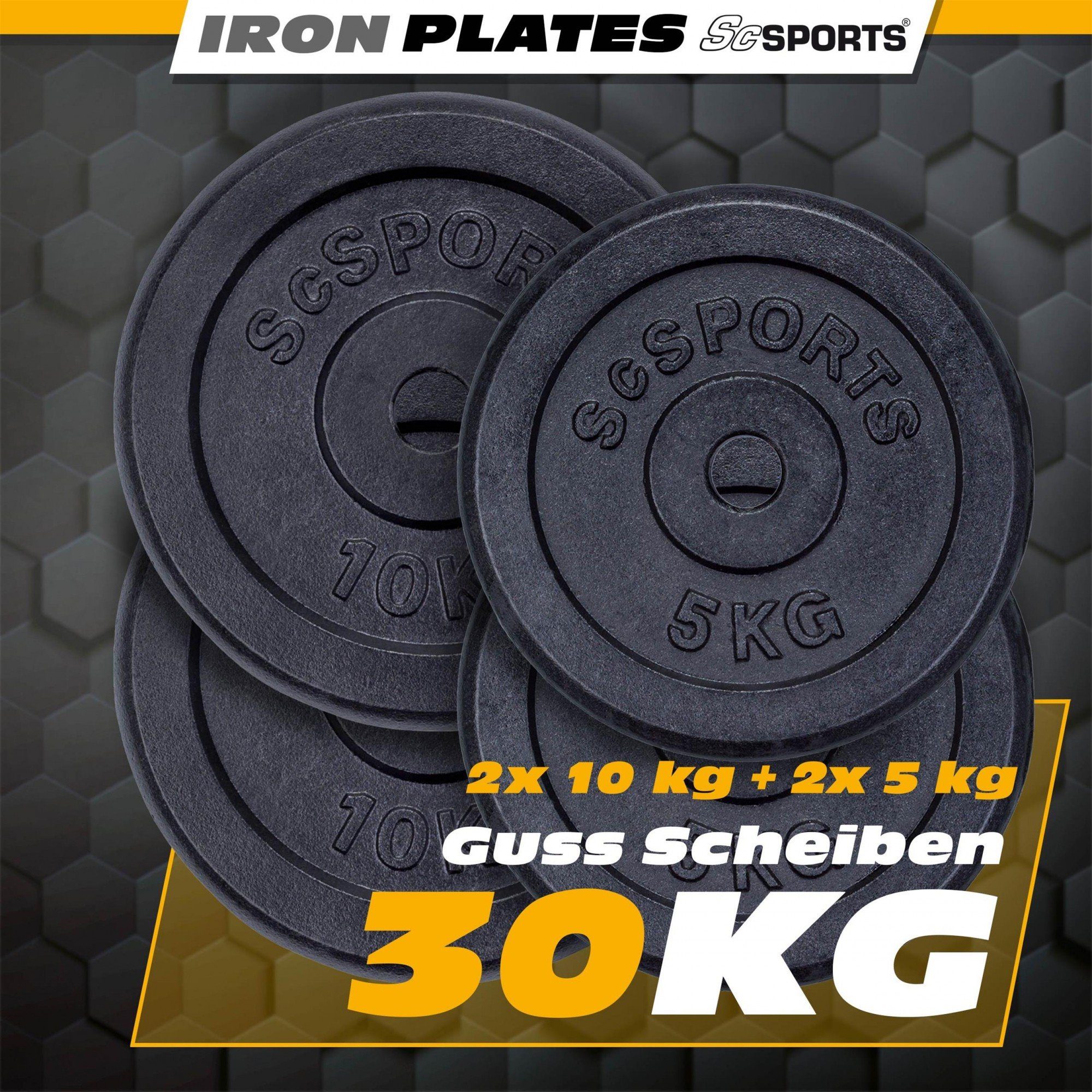 30/31mm Set Gewichtsscheiben kg Gusseisen ScSPORTS® Gewichte, 30 (10001834-tlg) Hantelscheiben