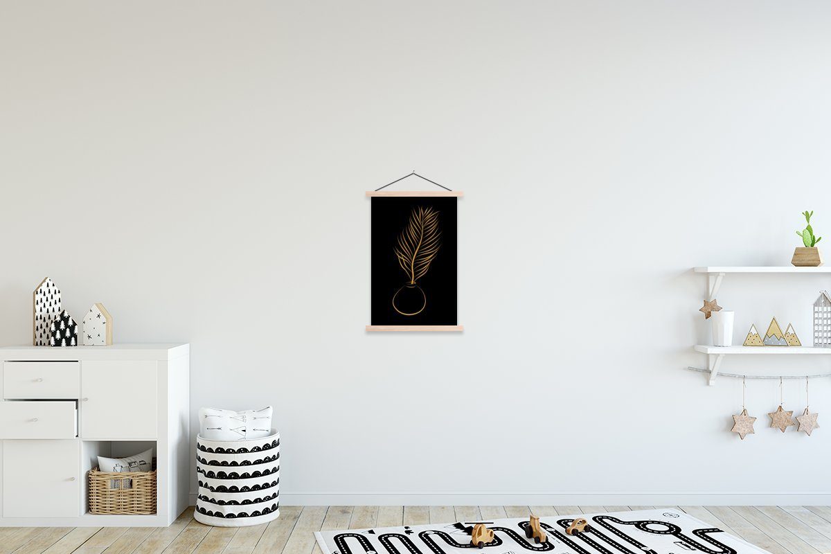 (1 Pflanze St), Poster Textilposter - Bilderleiste, Posterleiste, Topf - MuchoWow für Linienkunst Wohnzimmer, - Gold, Magnetisch