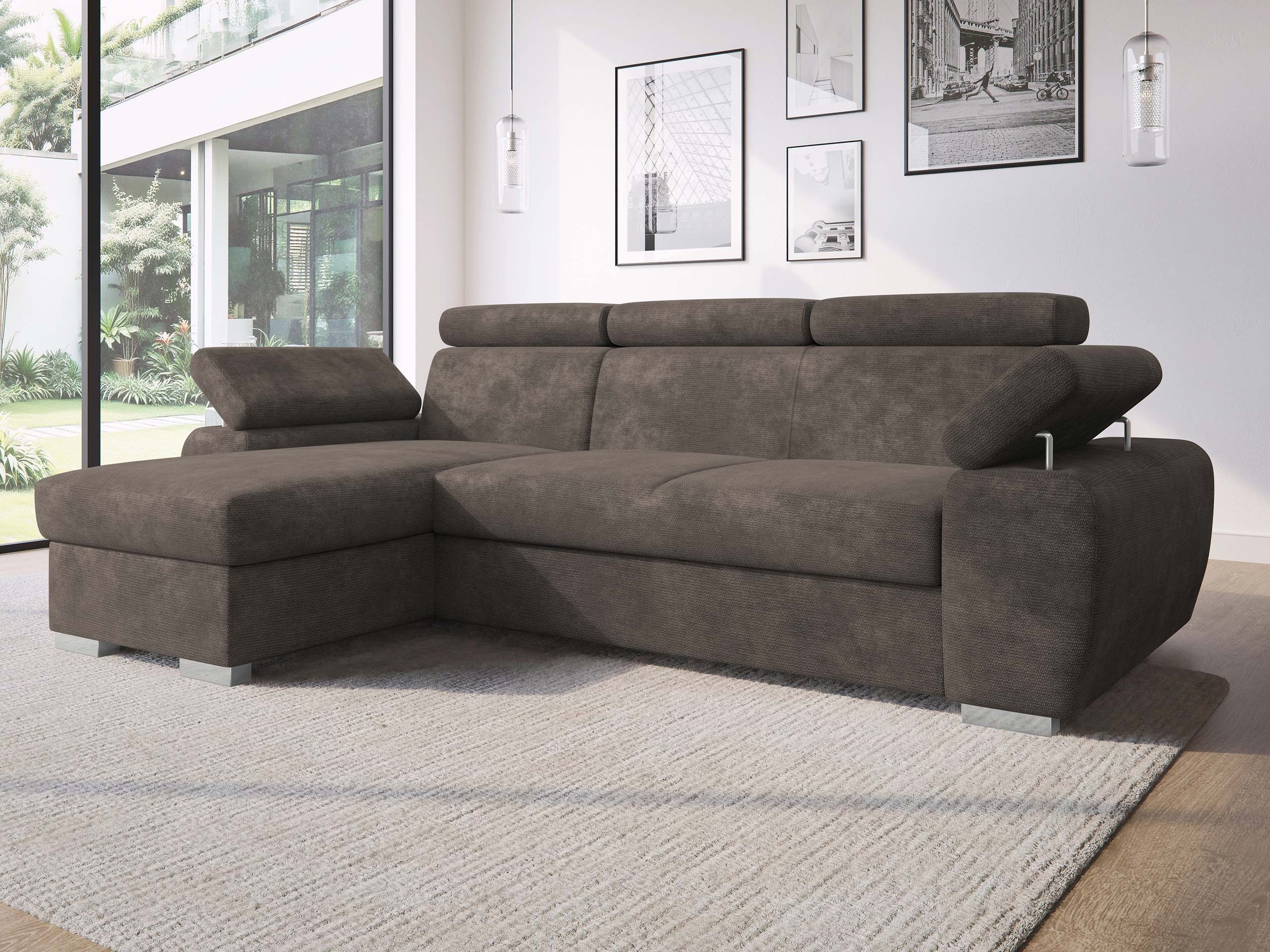 MIRJAN24 Ecksofa Plaza L, mit Bettkasten und Schlaffunktion, Regulierbare Kopfstützen und Armlehne, L-Form