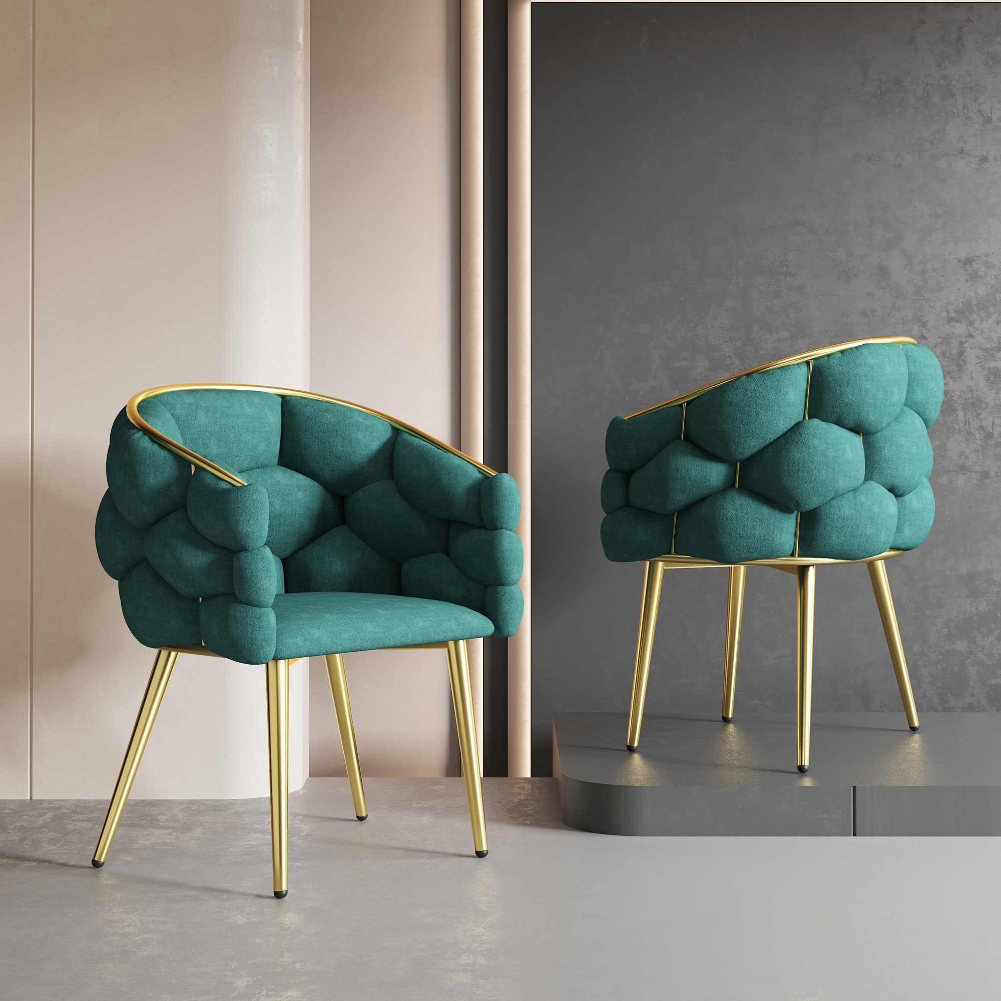 REDOM Polsterstuhl mit Armlehnen und Rückenlehne (1 St), Stühle mit Metallbeinen, beige Stühle, Bubble Stühle Grün