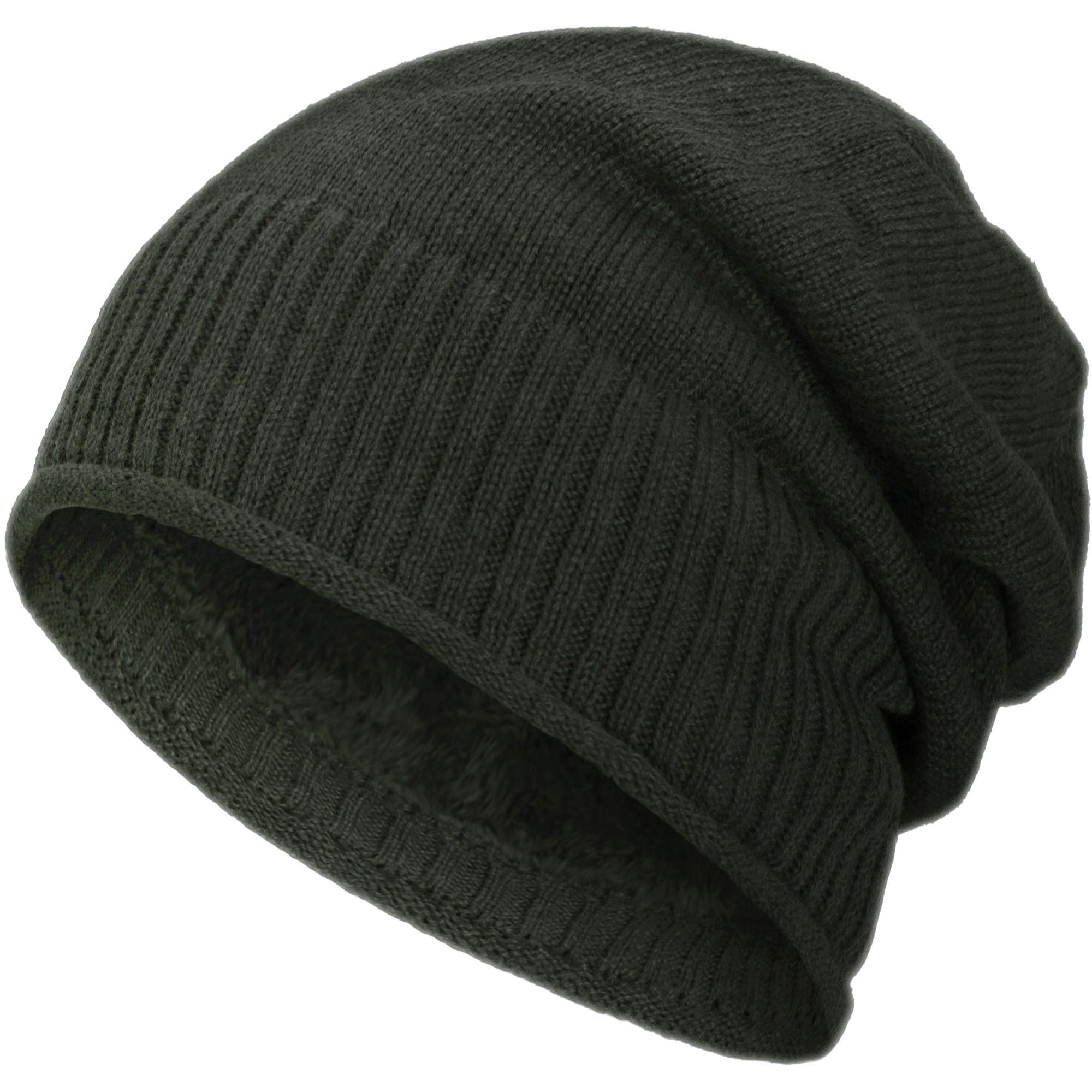 compagno Strickmütze (1-St) Gefütterte Wintermütze Herren Damen Mütze Beanie Haube Strickmütze oliv