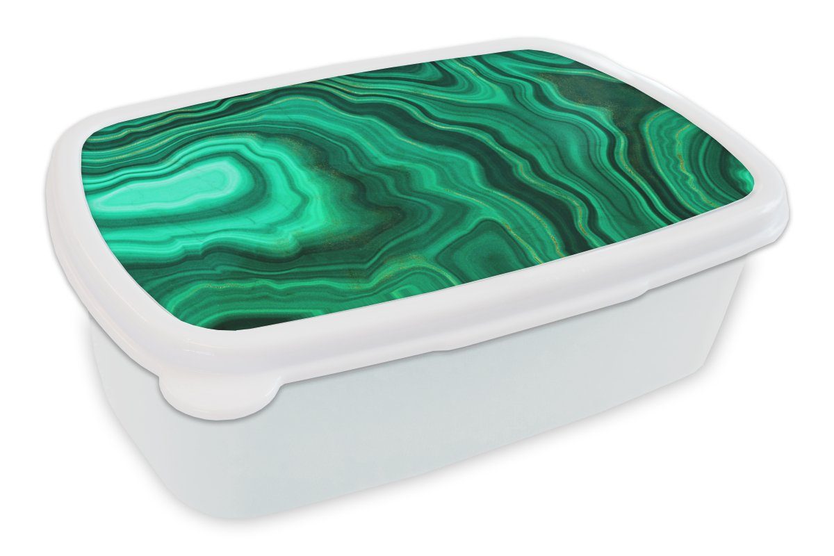 MuchoWow Lunchbox Geode - Grün - Achat - Steine, Kunststoff, (2-tlg), Brotbox für Kinder und Erwachsene, Brotdose, für Jungs und Mädchen weiß