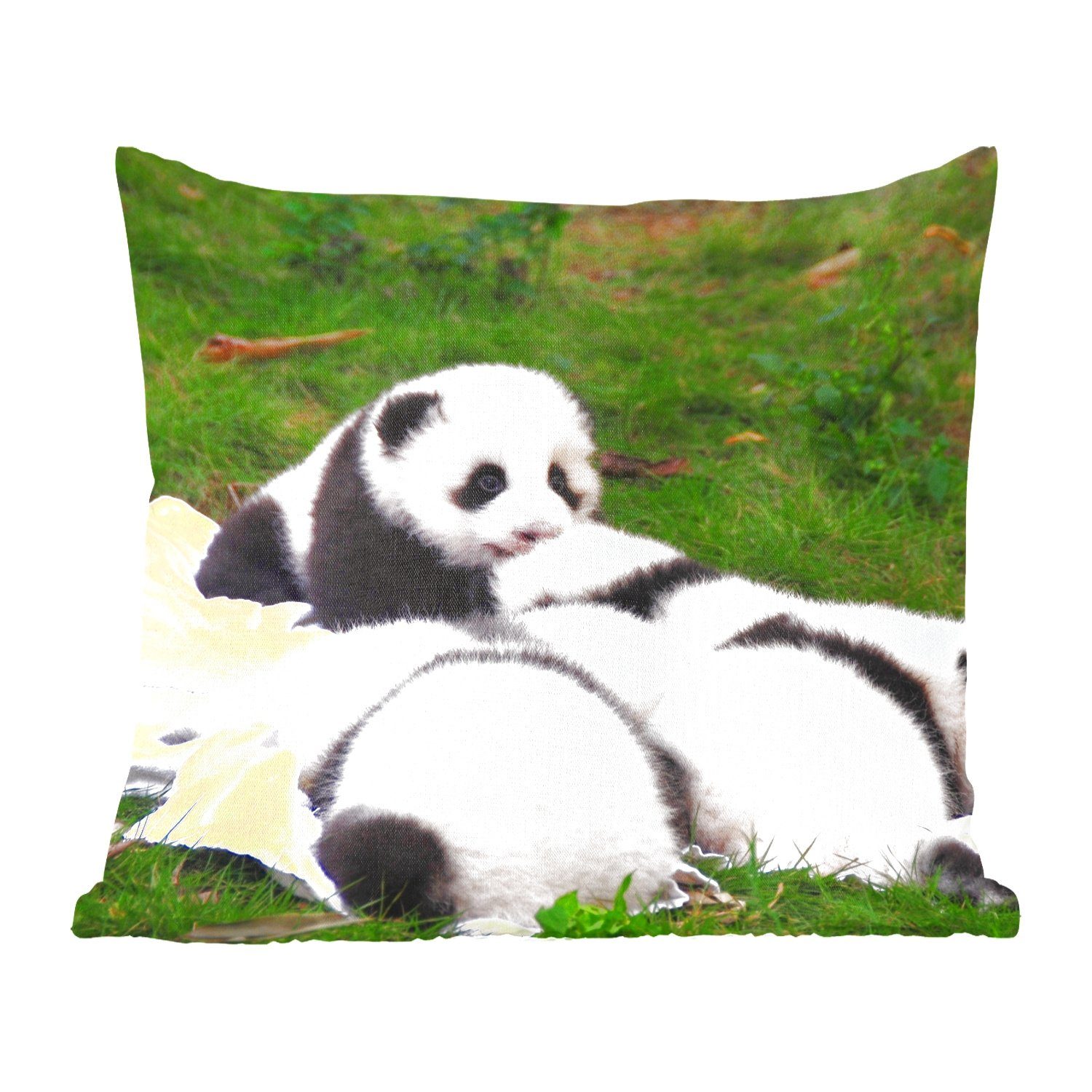 Zierkissen Deko, Schlafzimmer, für Füllung Pandas Dekokissen Sofakissen - Gras Wohzimmer, - mit Decke, MuchoWow