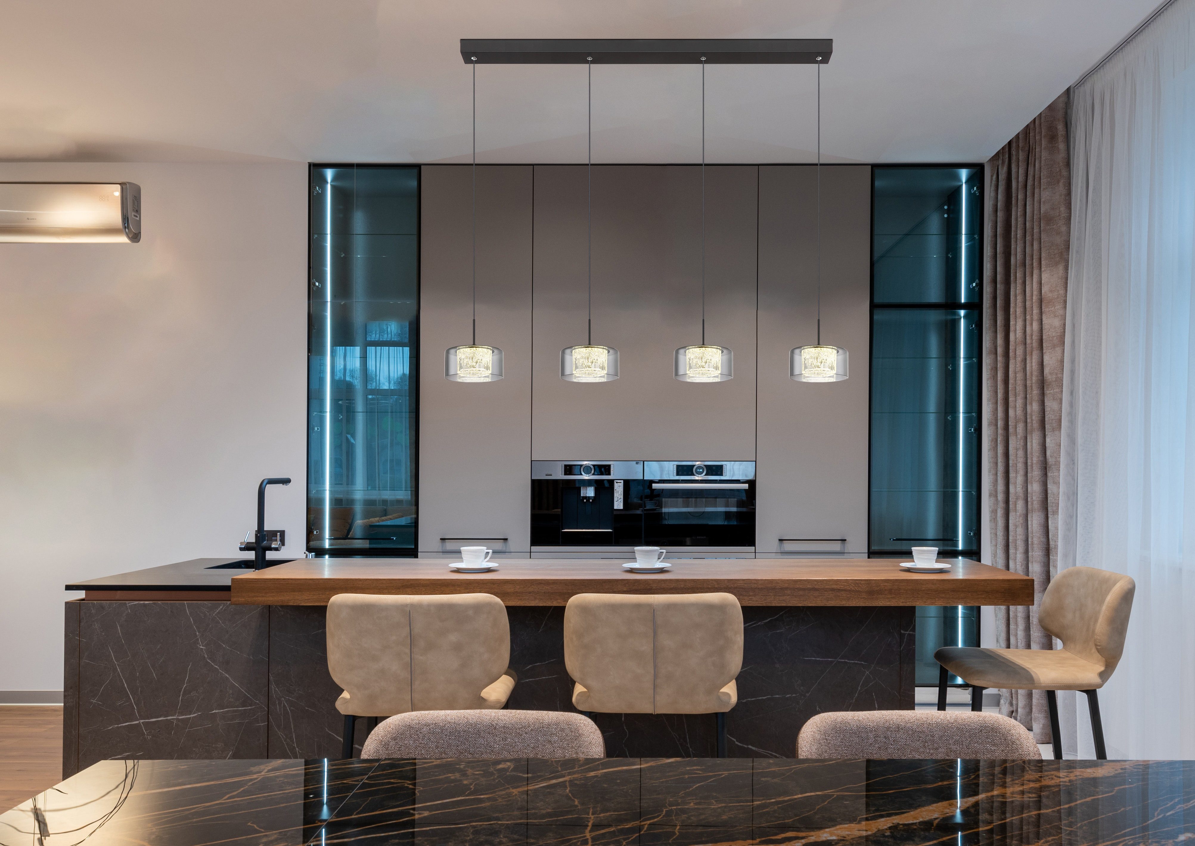 GLOBO LIGHTING LED Pendelleuchte FOGSY, LED fest integriert, Tageslichtweiß, Hängelampe/Pendelleuchte/Glas rauchfarben/Höhe kürzbar/Esstisch