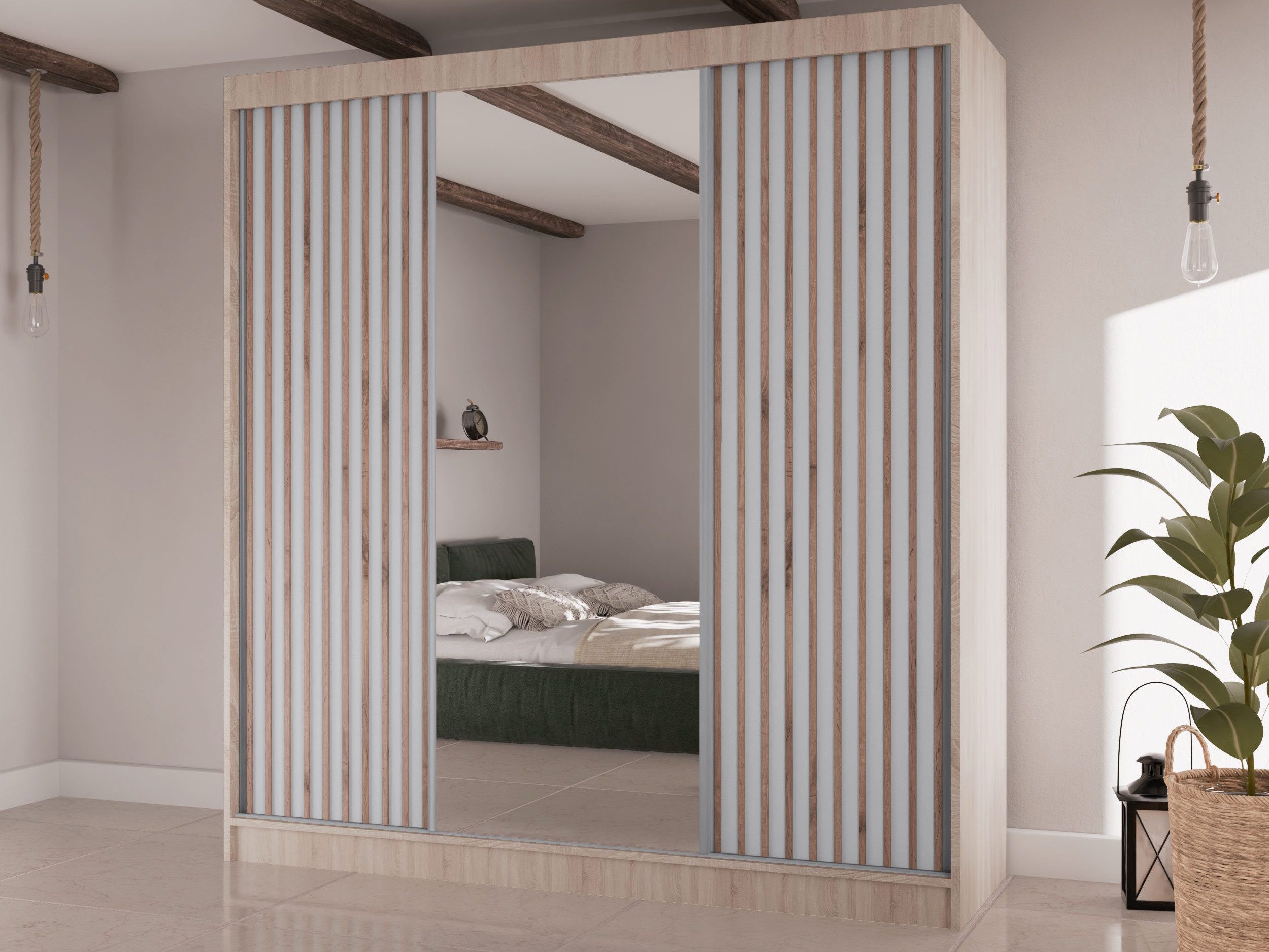 Beautysofa Kleiderschrank LICO II Breite:200cm, mit Spiegel, mit Schubladen