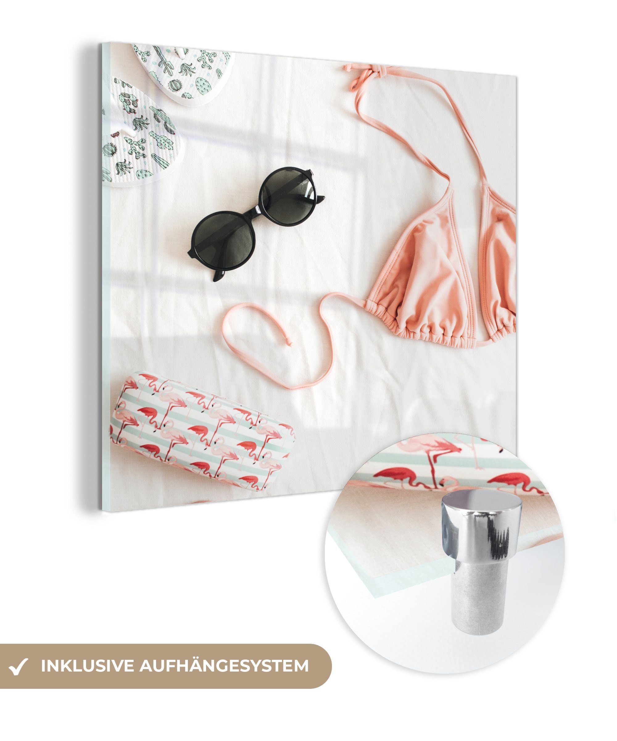 MuchoWow Acrylglasbild Sommer - Bikini - Sonnenbrille, (1 St), Glasbilder - Bilder auf Glas Wandbild - Foto auf Glas - Wanddekoration
