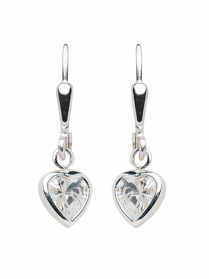 Adelia´s Paar Ohrhänger 925 Silber Ohrringe Ohrhänger Herz mit Zirkonia,  mit Zirkonia Silberschmuck für Damen, Maße - Breite 6,4 mm - Höhe 6,8 mm