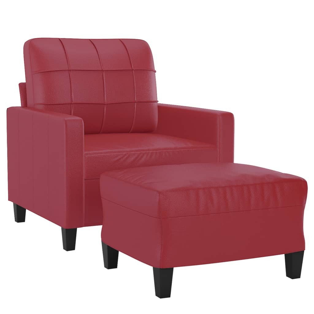 vidaXL Sofa Sessel mit Hocker Weinrot 60 cm Kunstleder