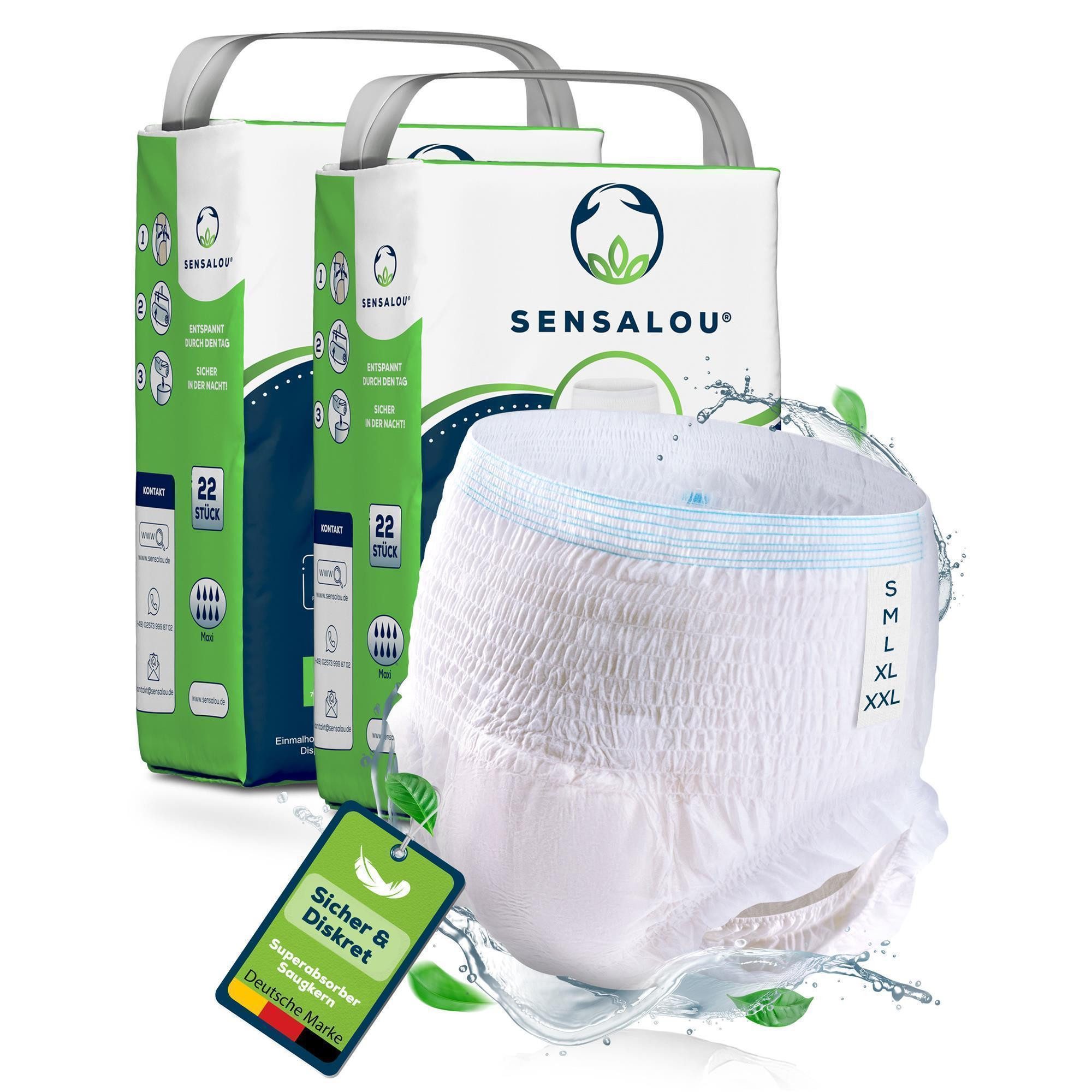 Sensalou Inkontinenz-Pants Windeln für Erwachsene - Maximale Saugstärke Windelhosen Slip, Maxi - für sehr starke Blasenschwäche, M Gr., 44-St., Saugstark, auslaufsicher, 90-130 cm