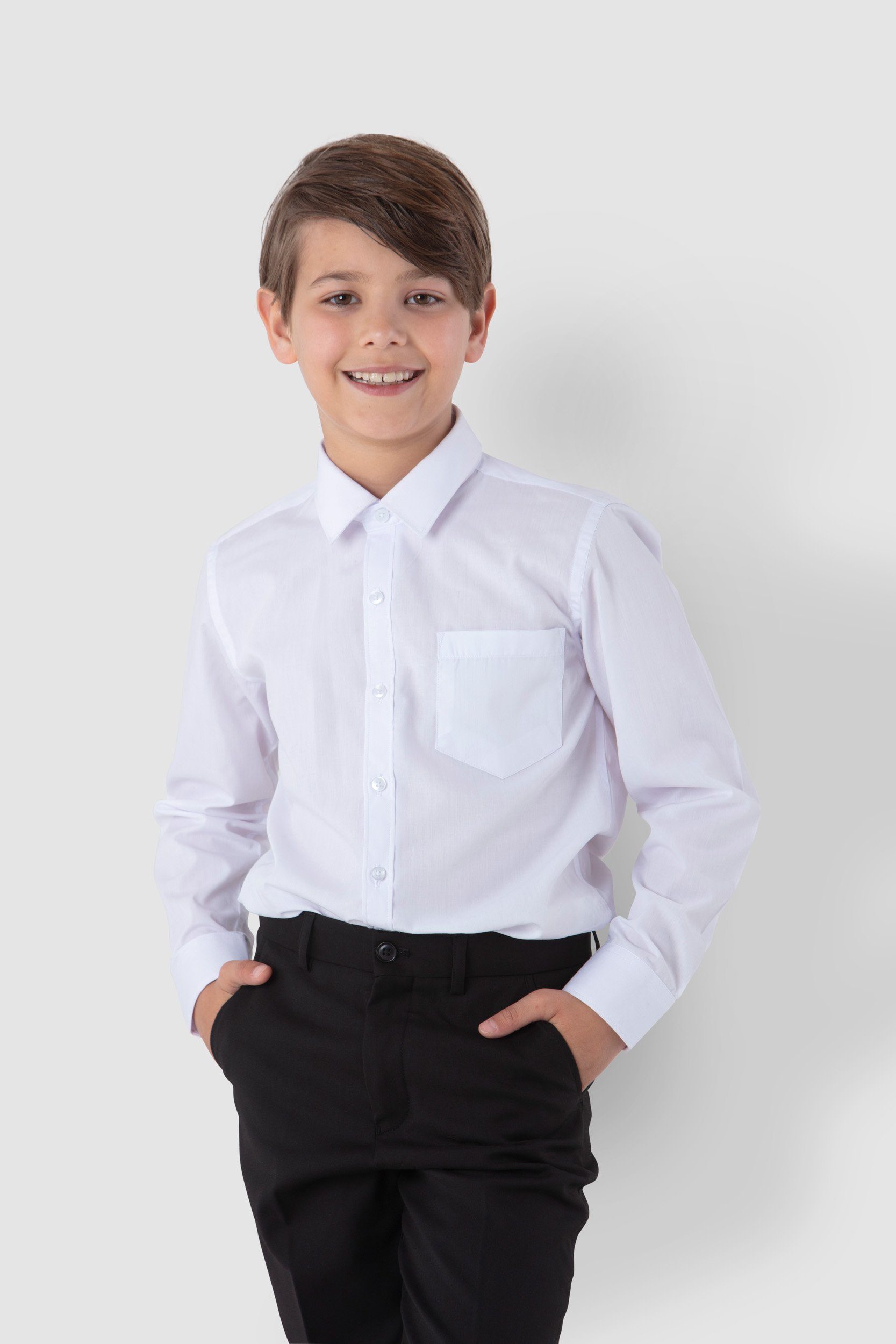 Melli-Trends Langarmhemd Kinderhemd weiß Jungen Hemd Kinder Party Hemd Slim Fit festlich, elegant