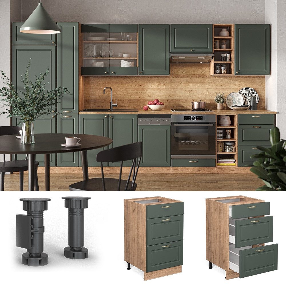 Vicco Unterschrank Fame-Line, Grün-Gold Landhaus/Eiche, 50 cm ohne Arbeitsplatte (1-St) – Bild 4 von 5