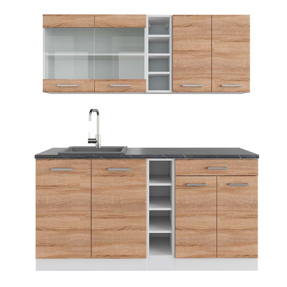 Vicco Küchenzeile R-Line, Sonoma/Weiß, 160 cm, AP Anthrazit