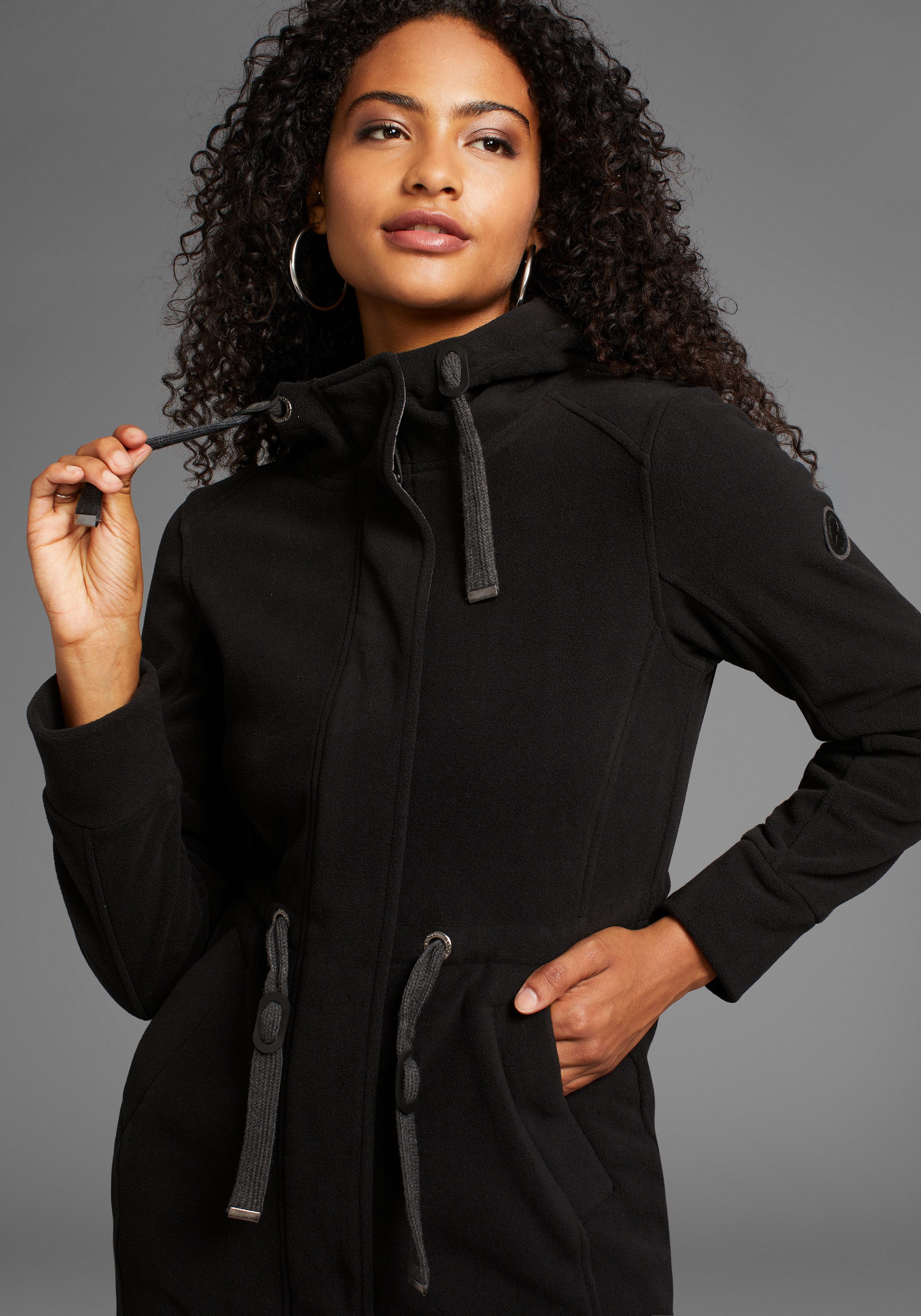 KangaROOS Fleecejacke mit Kapuze, aus Fleece, mit Kordelzug, mit 2-Wege-Reißverschluss