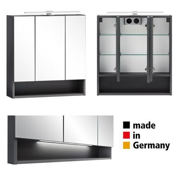 Lomadox Badmöbel-Set KAHLA-03, (Spar-Set, 5-St), Aufsatzwaschbecken und Spiegelschrank anthrazit Eiche 221/200/52 cm