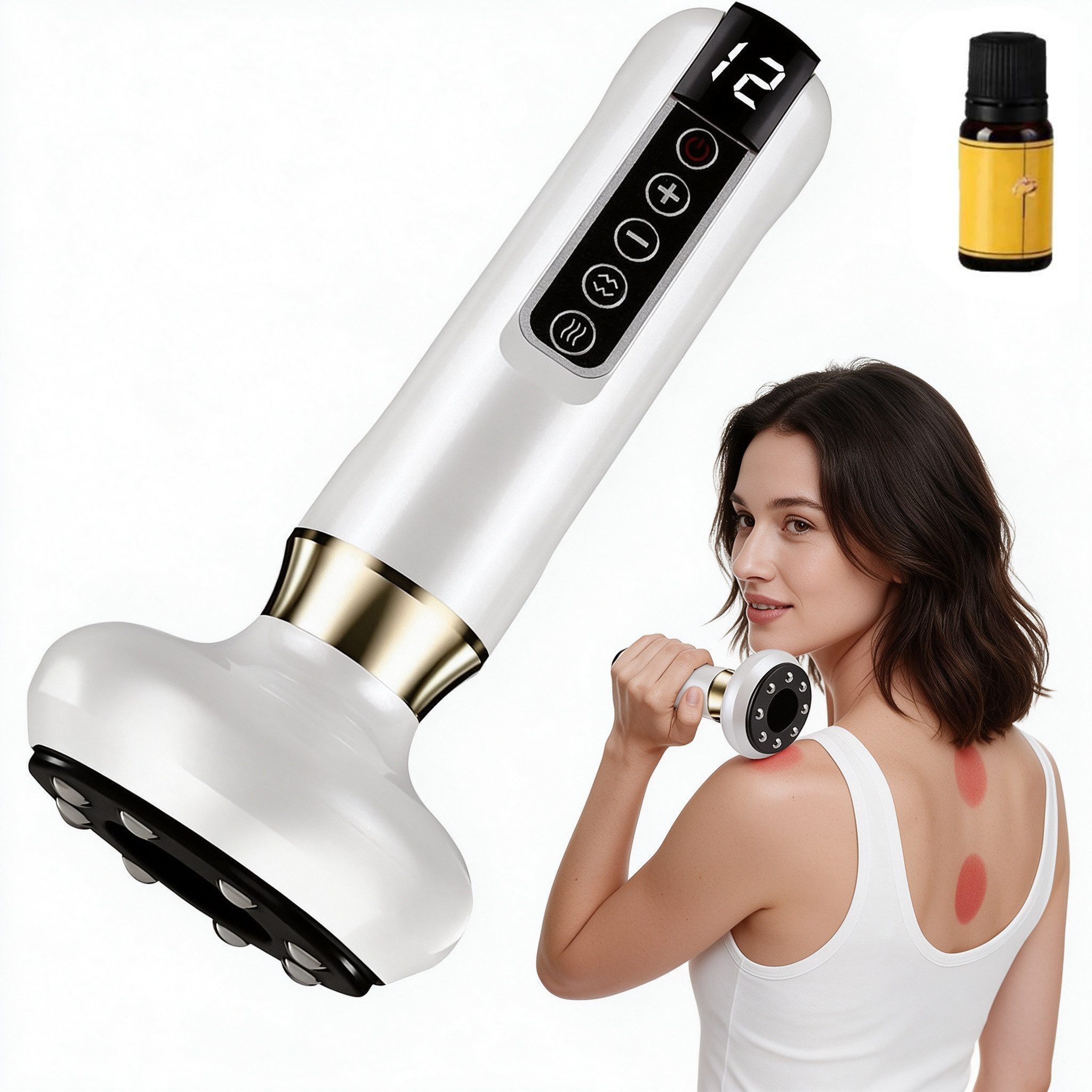 ibettertec Massagegerät 2 in 1 GuaSha Schröpfgerät & Heizfunktion,Anti-Cellulite-Massagegerät, 12-stufige Rotlicht-Wärme, für Bauch, …