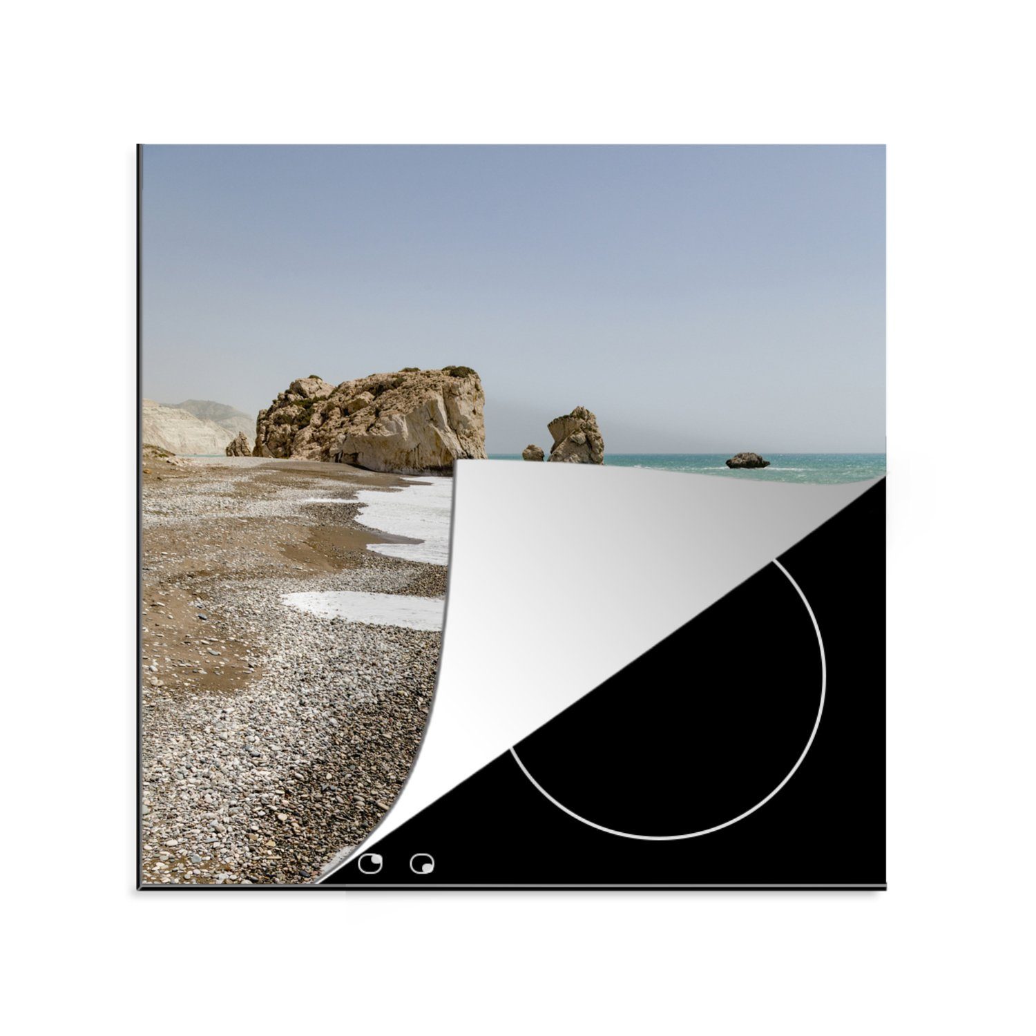 küche Strand tlg), Zypern Ceranfeldabdeckung, - Arbeitsplatte MuchoWow (1 cm, - Wellen, 78x78 für Herdblende-/Abdeckplatte Vinyl,