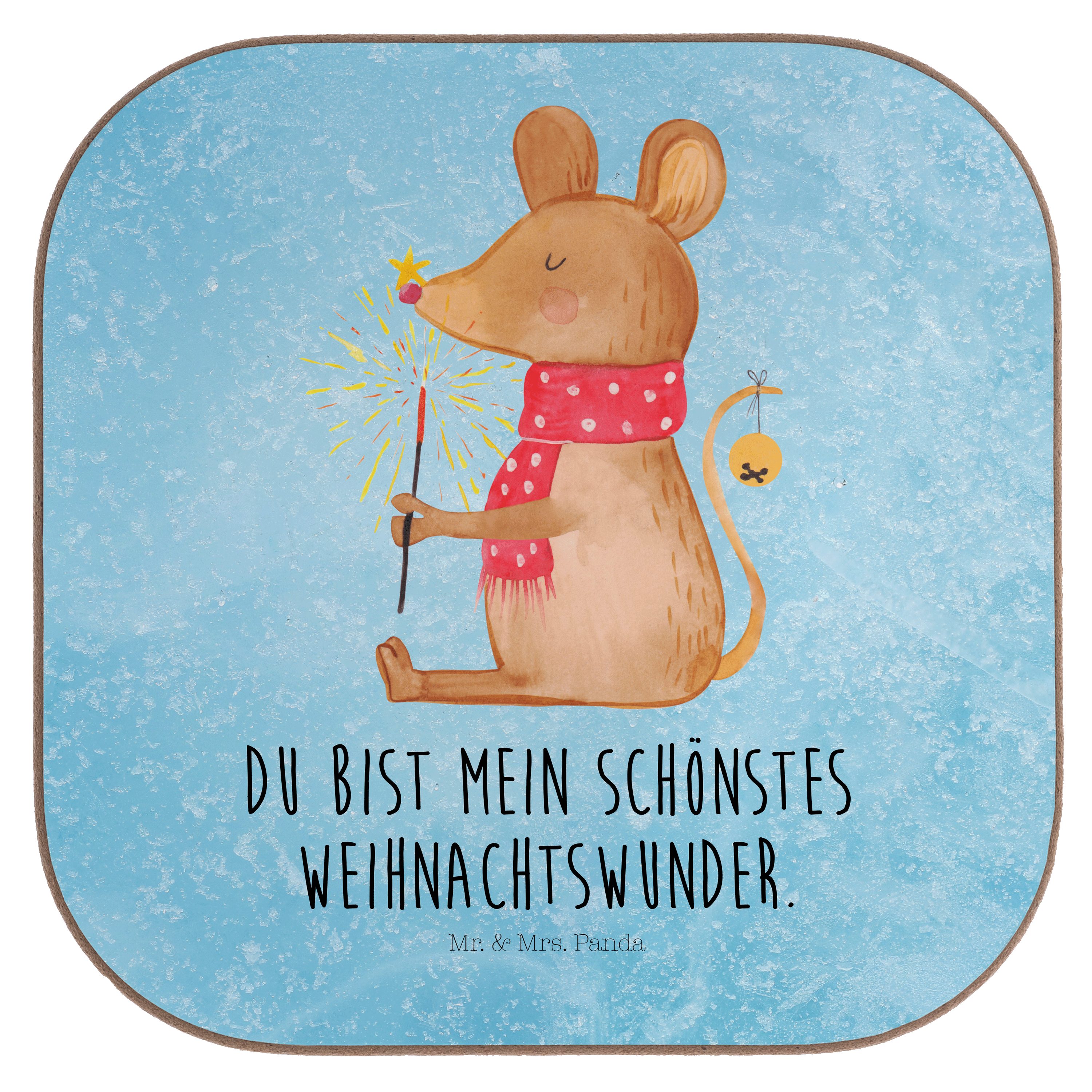 Geschenk, Weihnachtsmaus Mrs. Mr. Getränkeuntersetzer Untersetzer & Weihnachten, - Gläser, Panda Eisblau - 1-tlg.