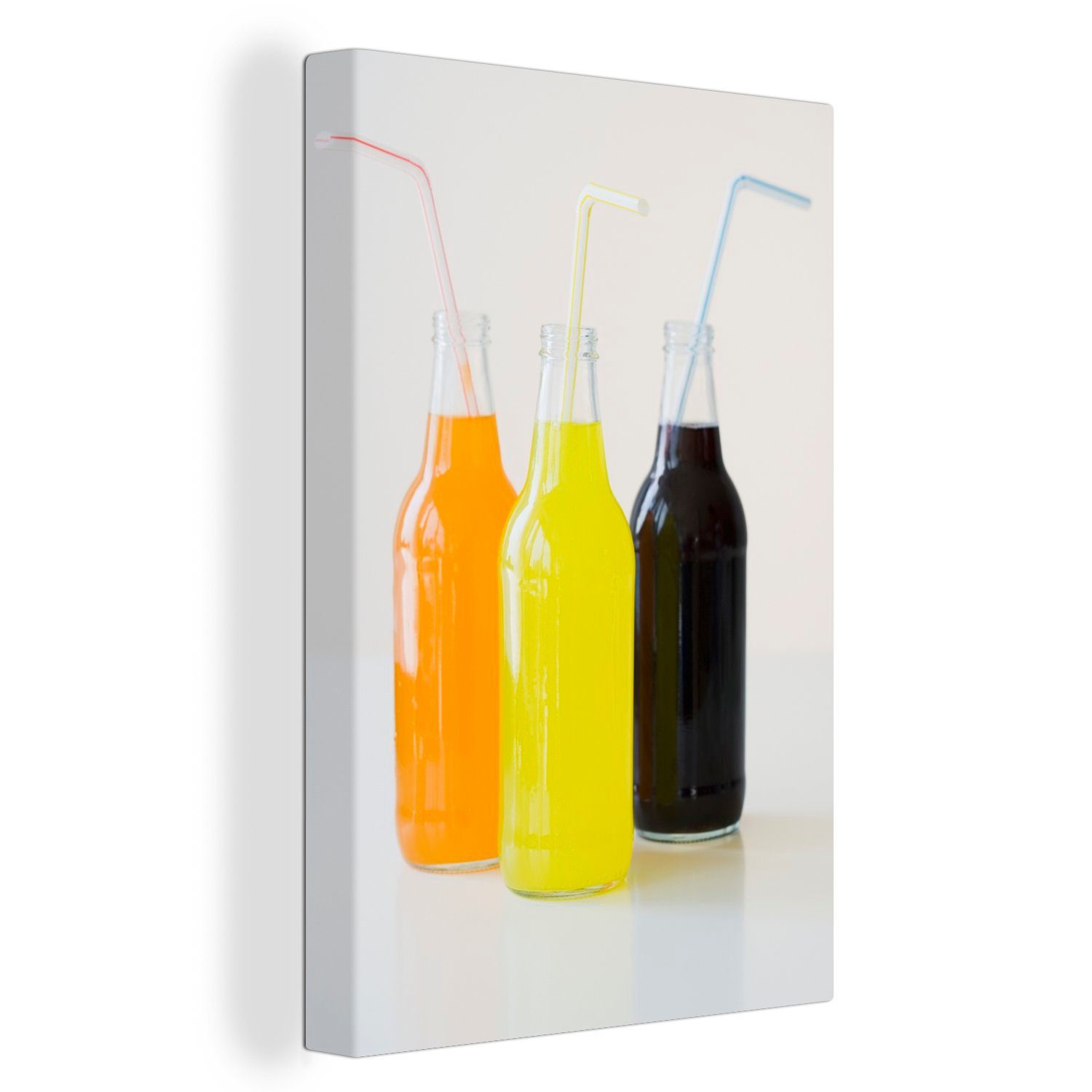 OneMillionCanvasses® Leinwandbild Softdrinkflaschen aus Glas mit Strohhalmen, (1 St), Leinwandbild fertig bespannt inkl. Zackenaufhänger, Gemälde, 20x30 cm