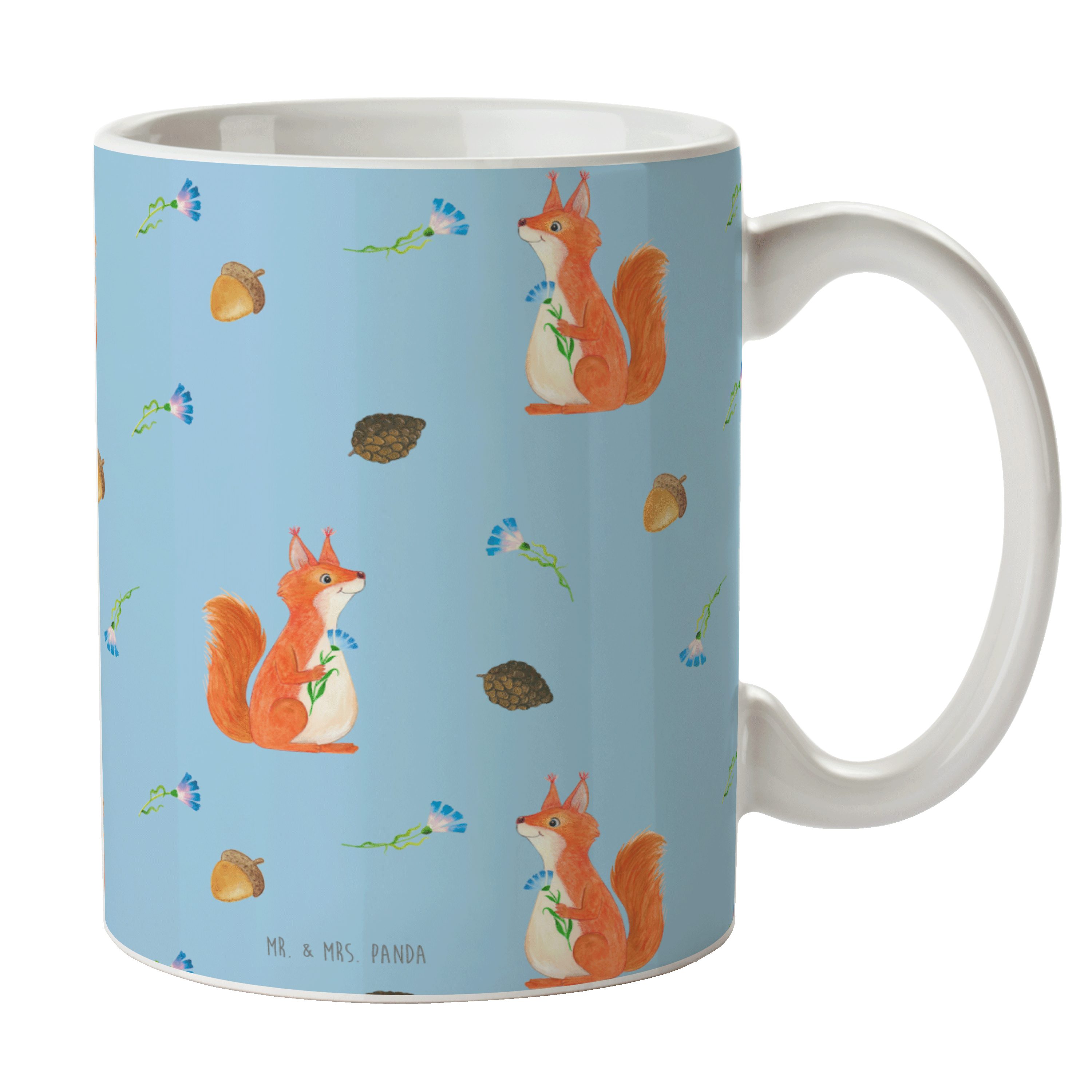 Kaffeetasse, Blau Tasse - Geschenk, Tasse Mrs. Mr. Keramik Sprüche, Eichhörnchen Lac, & Panda - Blume
