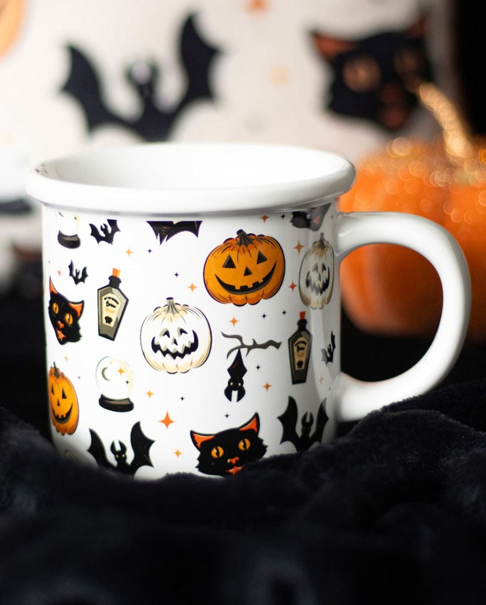Horror-Shop Tasse Spooky Cat & Pumpkin Halloween Tasse als Tischdeko, Keramik