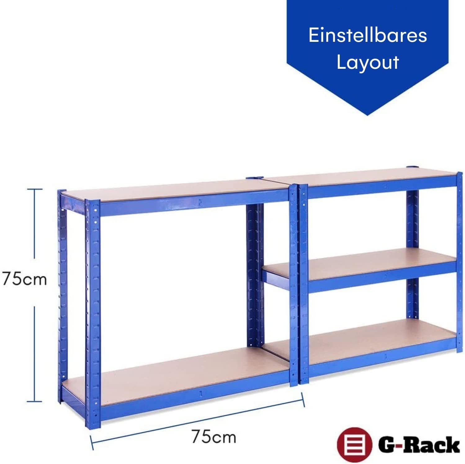 G-Rack Mehrzweckregal 1 180x90x45cm, Schwerlastregal, Bayindustriell Grau Metall, Fächer, 5