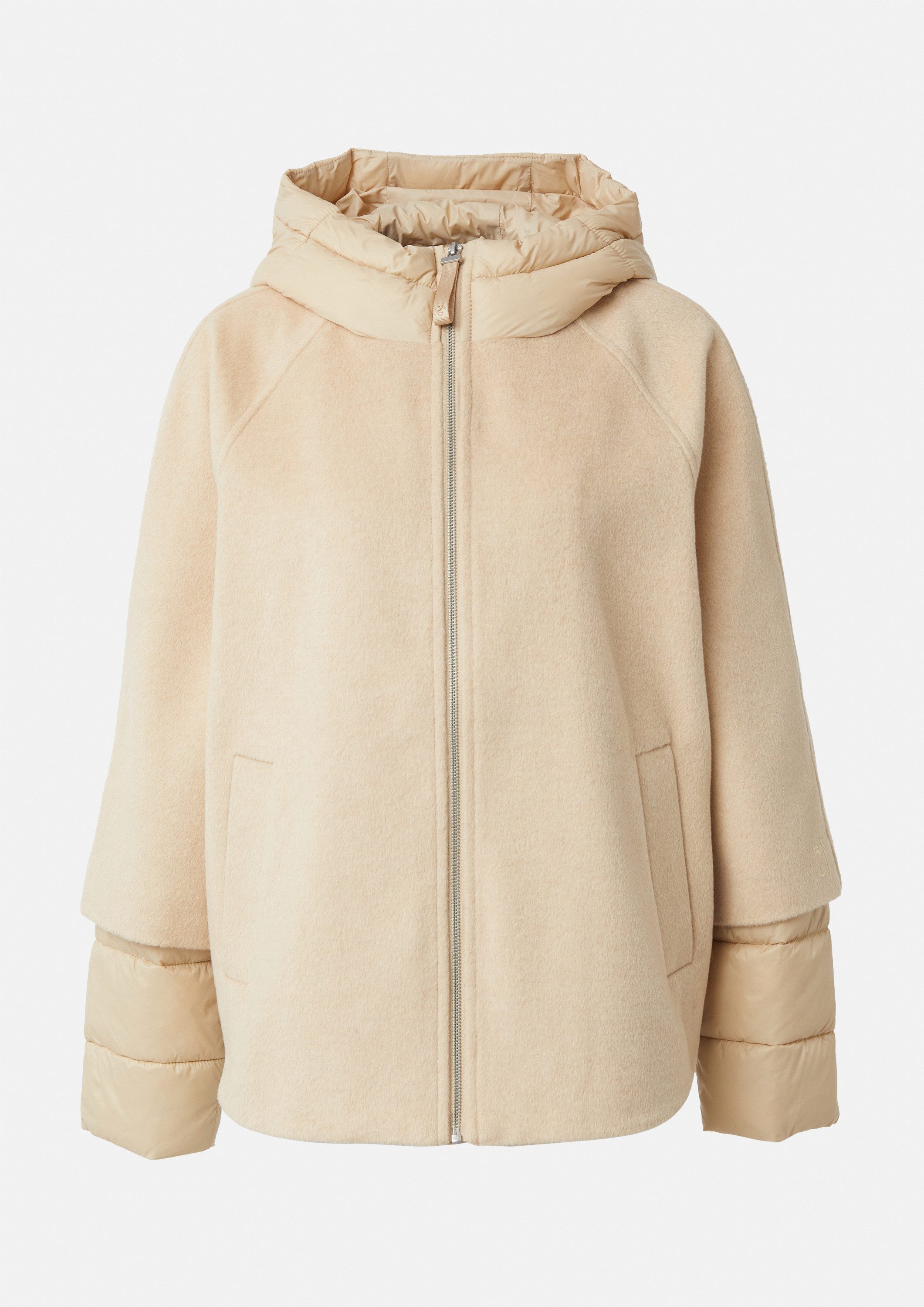 comma Funktionsjacke Outdoor-Jacke Cape-Jacke aus Wollmix mit Stepp-Details