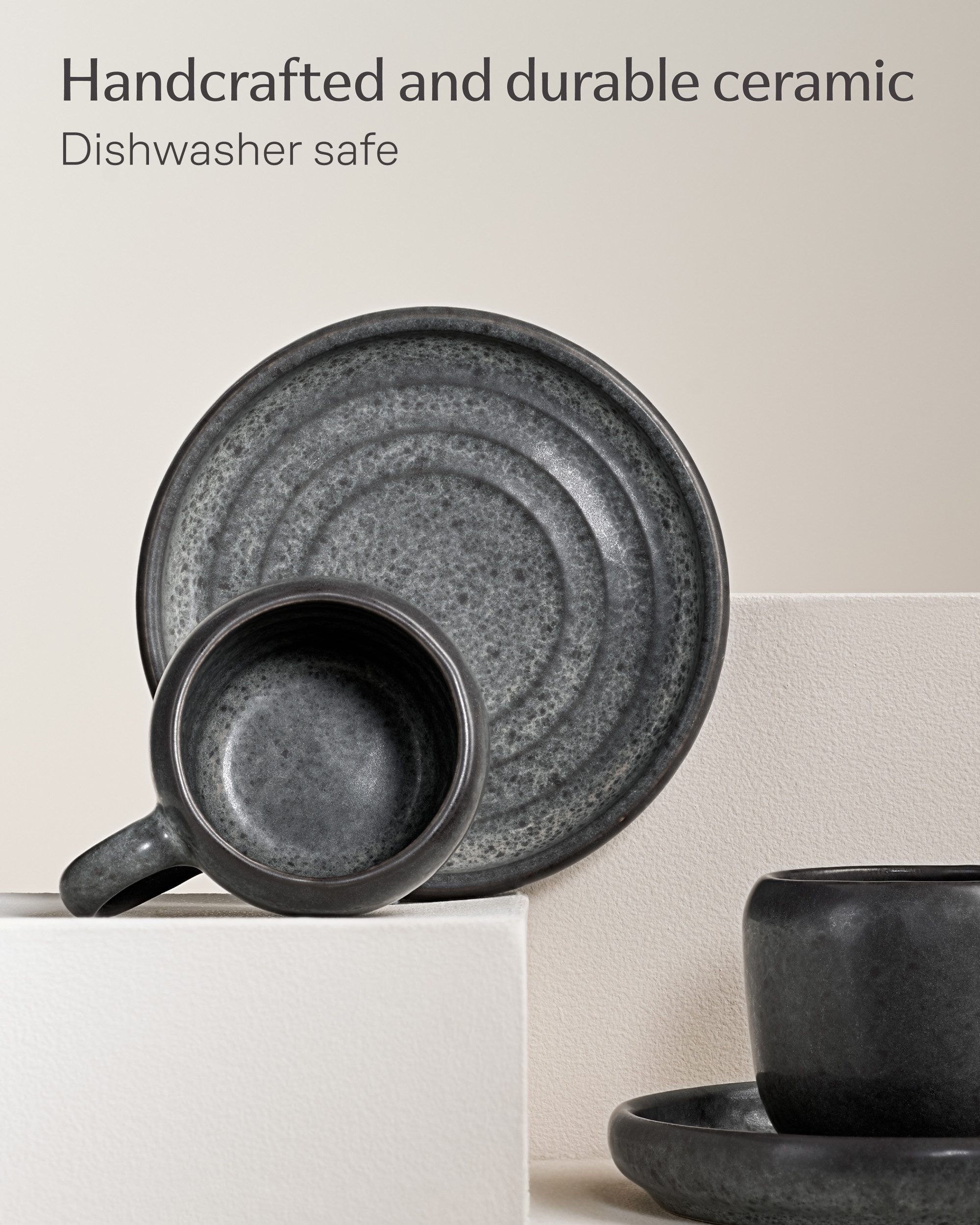 Cosumy Espressotasse 4er Espressotassen Set mit Untertassen Weiß – 90 ml Keramik Espresso, 4-tlg., Steingut, Handglasiert, Spülmaschinenfest & Mikrowellengeeign – Bild 5 von 5