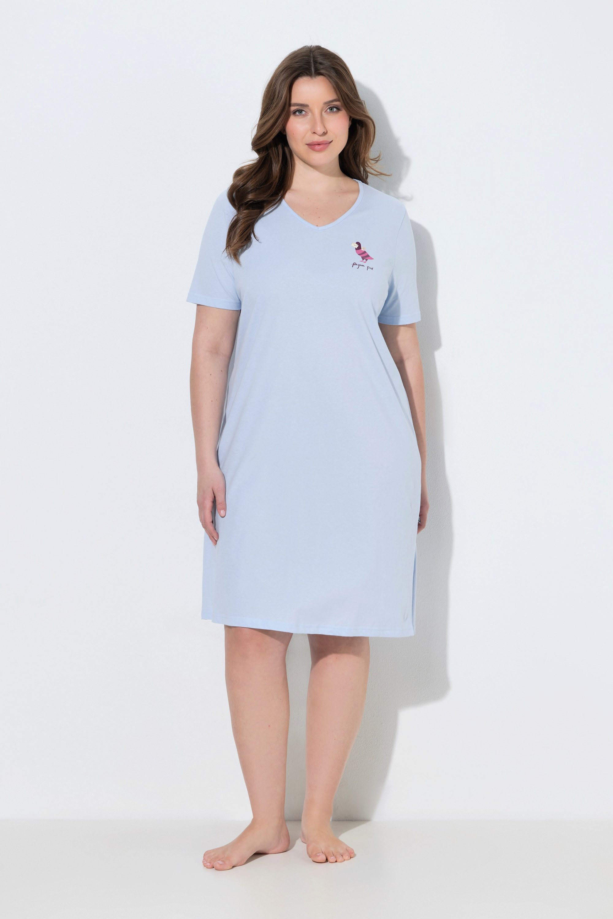 Ulla Popken Bigshirt Bigshirt Brieftauben V-Ausschnitt Halbarm