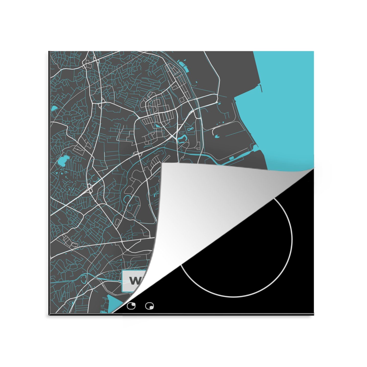 MuchoWow Herdblende-/Abdeckplatte Blau - Deutschland - Karte - Stadtplan - Wilhelmshaven, Vinyl, (1 tlg), 78x78 cm, Ceranfeldabdeckung, Arbeitsplatte für küche