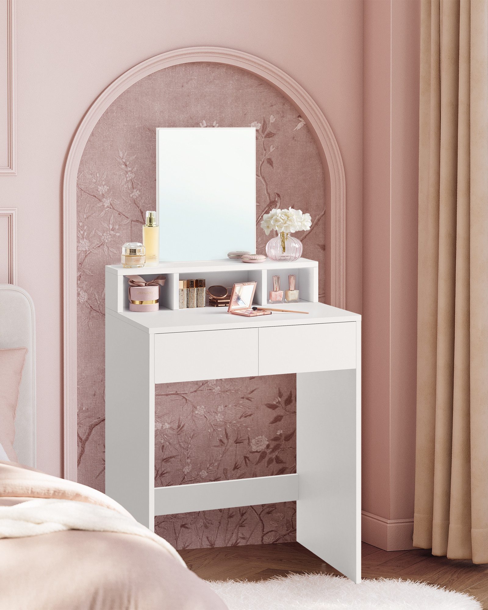 VASAGLE Schminktisch, großem Spiegel, 2 Schubladen, 3 offene Fächer, Modern günstig online kaufen