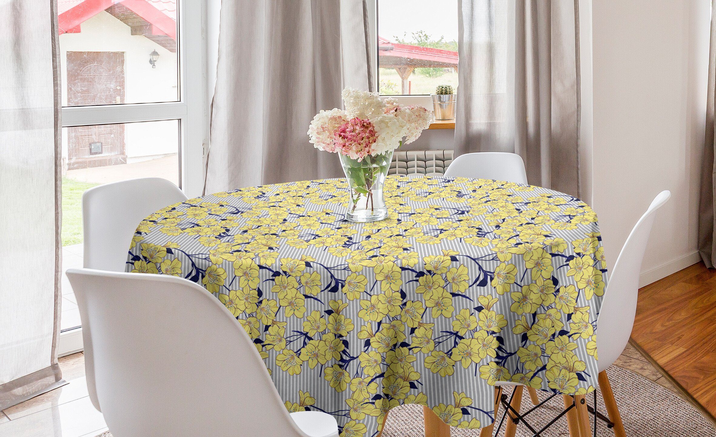 Abakuhaus Tischdecke Kreis Tischdecke Abdeckung für Esszimmer Küche Dekoration, Blumen Buttercup Narzissen-Blumenstrauß | Tischdecken