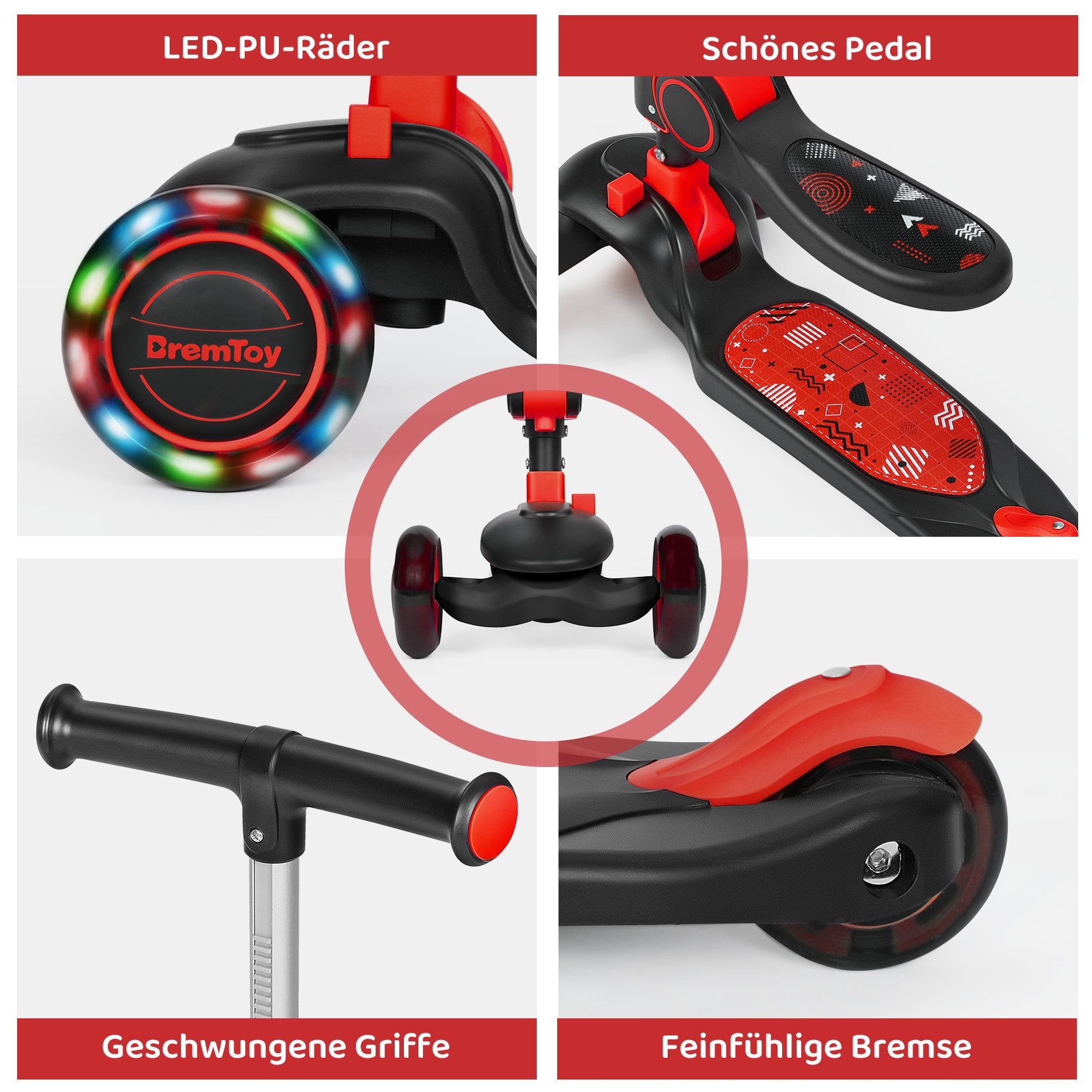BremToy Dreiradscooter Kinderroller Tretroller Faltbar Scooter 1-8 Jahren