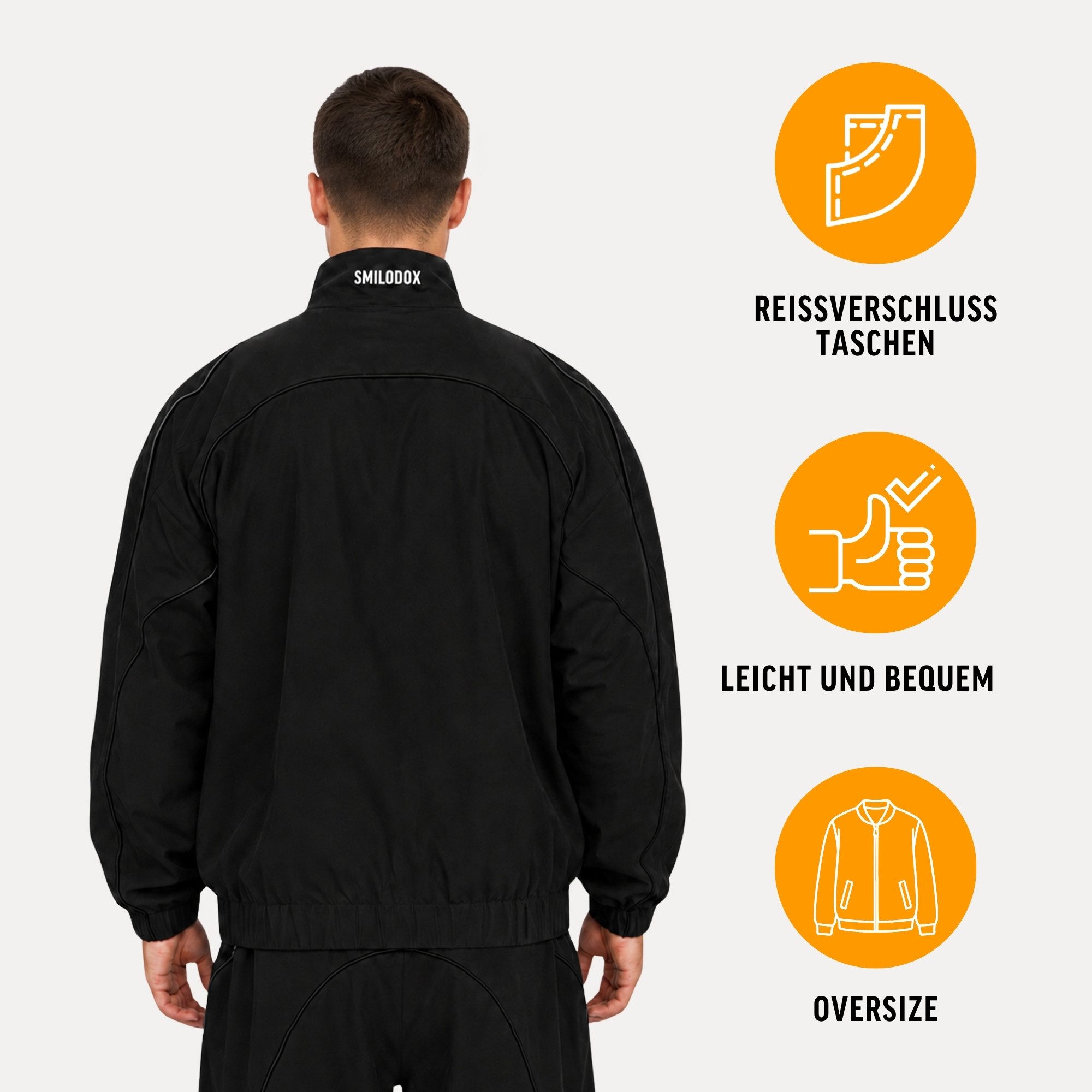 Smilodox Outdoorjacke Kyson, Trainingsjacke Herren, Oversize Sportjacke, Trackjacke, Gym Baggy, Kontrastpaspeln, Stehkragen, Zip, Taschen