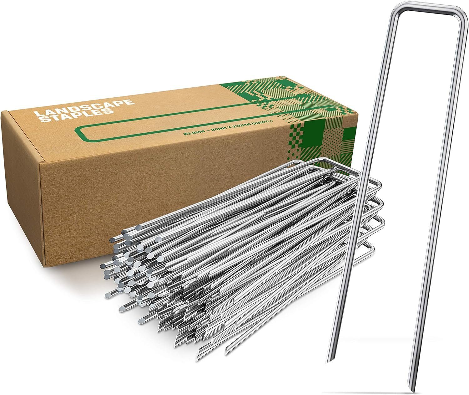 GardenGloss Bodenanker Erdanker Verzinkt, 200mm lang, 25mm breit, Ø 3.8mm, (25-St), Spitze Enden