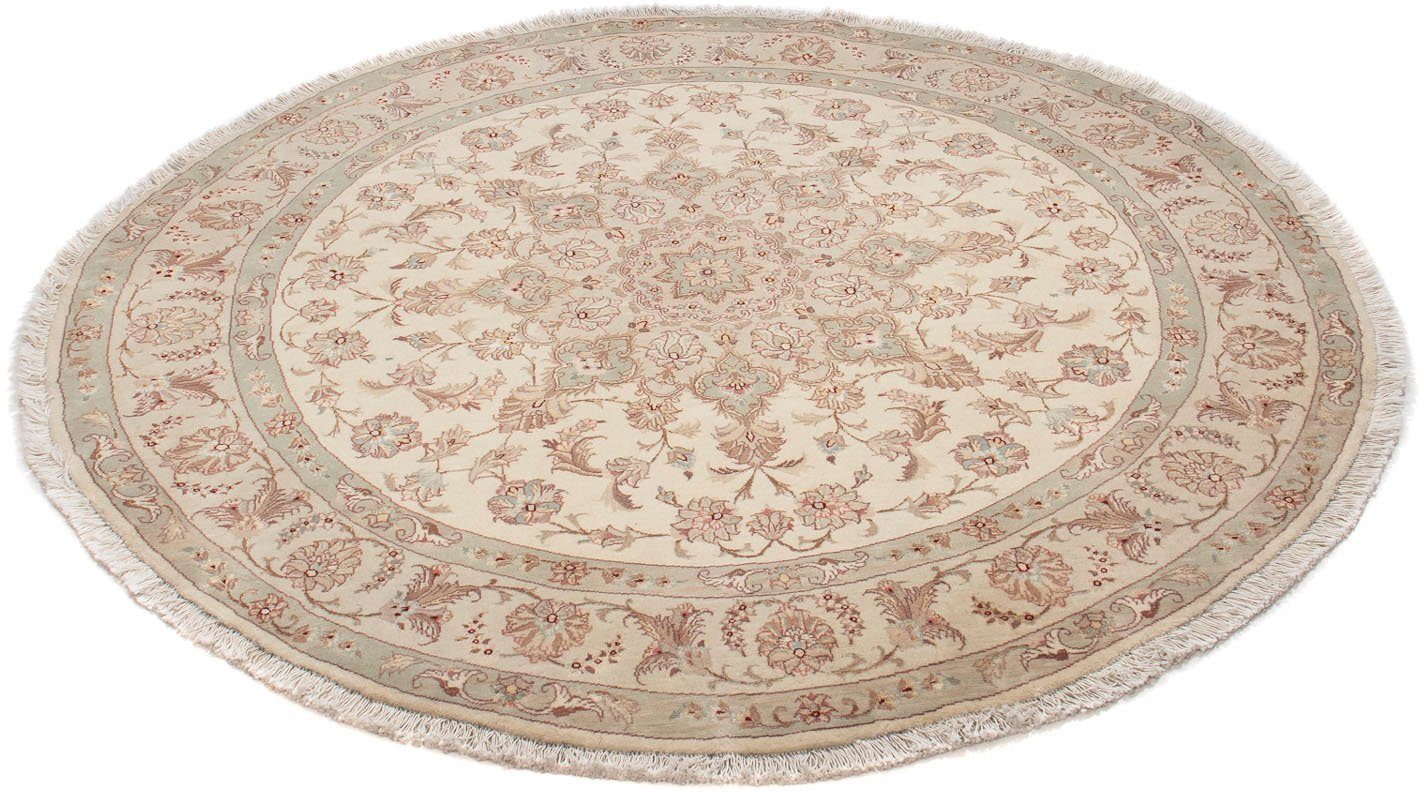 Orientteppich Perser - Täbriz - Royal rund - 146 x 146 cm - beige, morgenland, rund, Höhe: 7 mm, Wohnzimmer, Handgeknüpft, Einzelstück mit Zertifikat