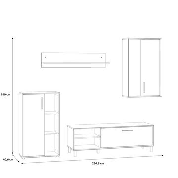 Forte Möbel Mediawand Anbauwand FINO Artisan Eiche / Schwarz Wohnwand ca. 237 x 190 x 41 cm