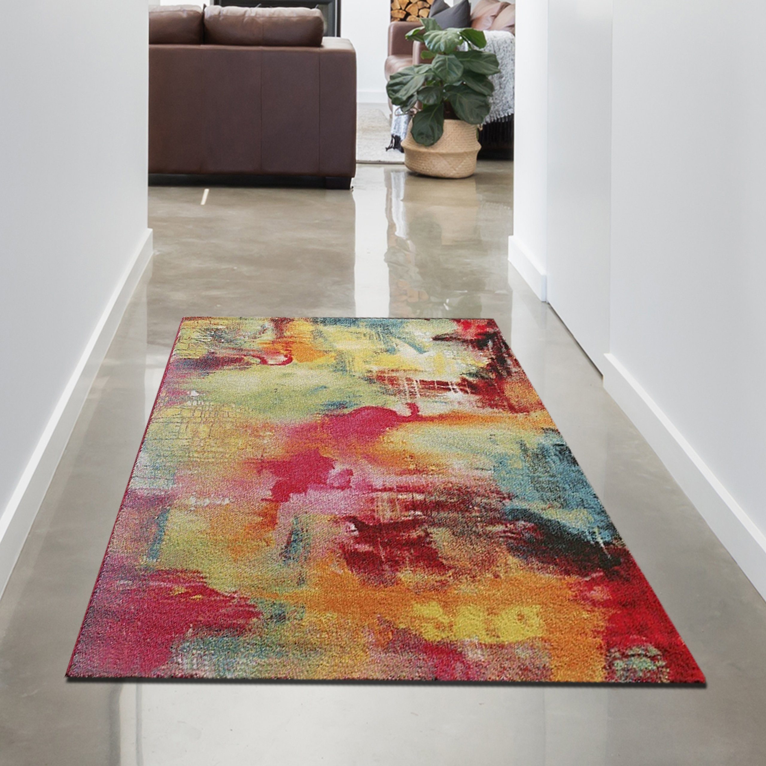 Carpetia Teppich Moderner Graffiti Teppich mehrfarbig orange grün türkis, rechteckig, Höhe: 13 mm