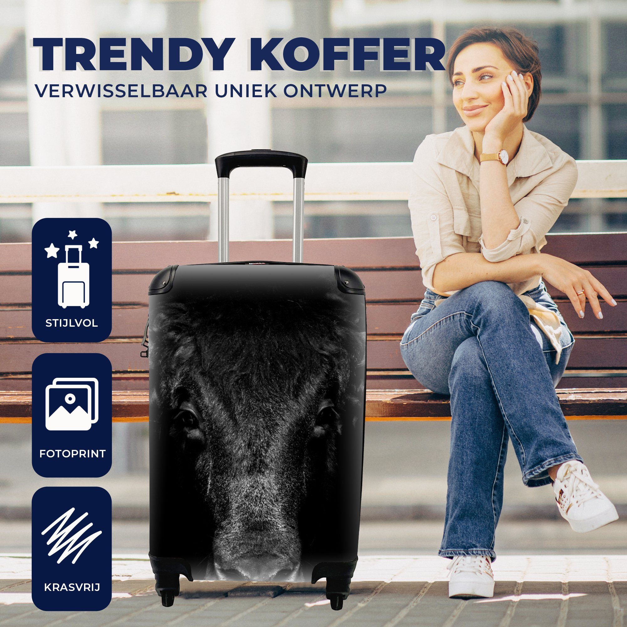 Ferien, 4 Schwarz - Weiß, - Taurus Handgepäck Handgepäckkoffer für Tiere - rollen, Reisekoffer Reisetasche mit MuchoWow Rollen, Trolley,