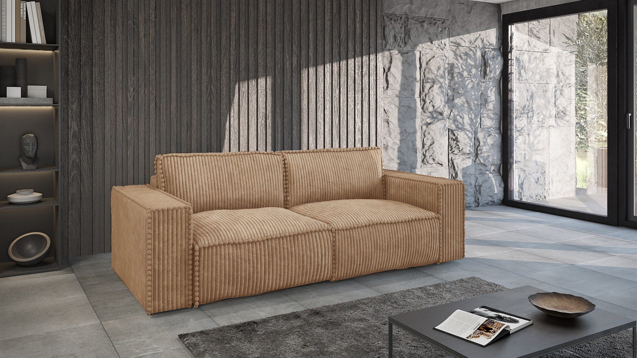Fun Möbel 3-Sitzer Sofa VAJANA mit Schlaffunktion in Stoff Tilia, Rundumbezug