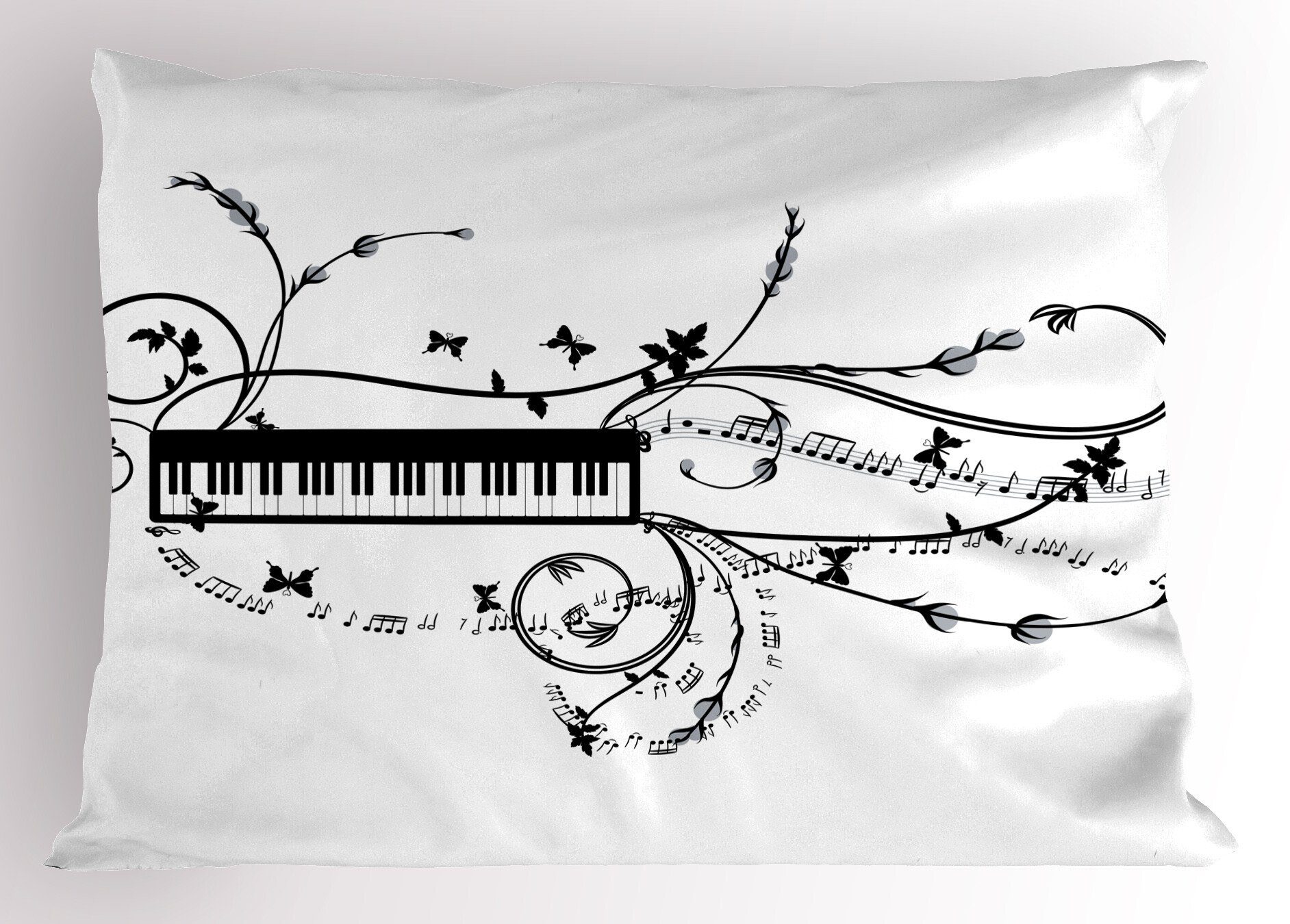 Kissenbezüge Dekorativer Standard Size Motiv Tastatur Stück), Musik Kunst Abakuhaus Curlicue Gedruckter (1 Kopfkissenbezug