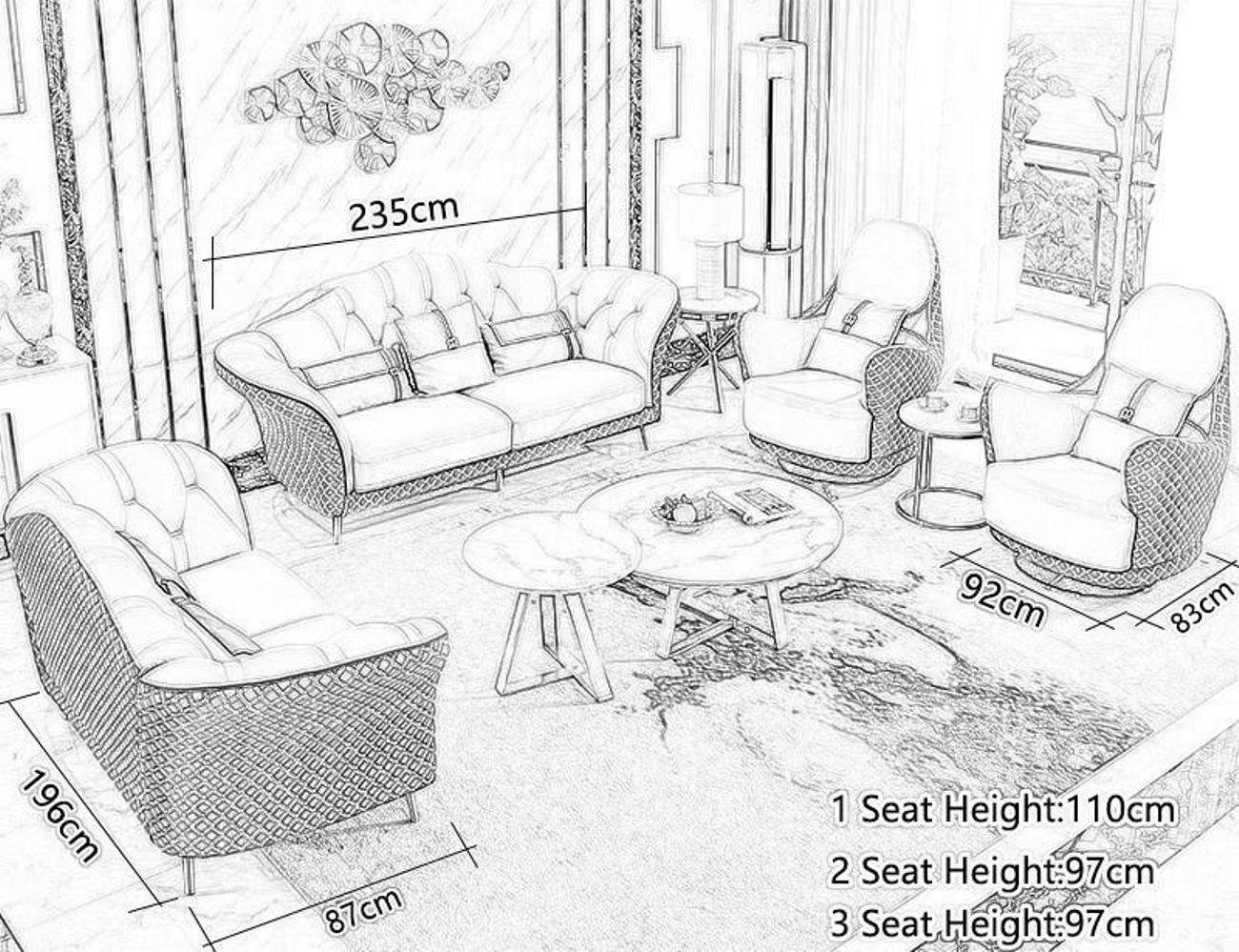 JVmoebel Wohnzimmer-Set Designer Couch Garnituren Couchtisch, 5tlg. Polster Garnitur (6-St) Sofa Leder Beige/Orange
