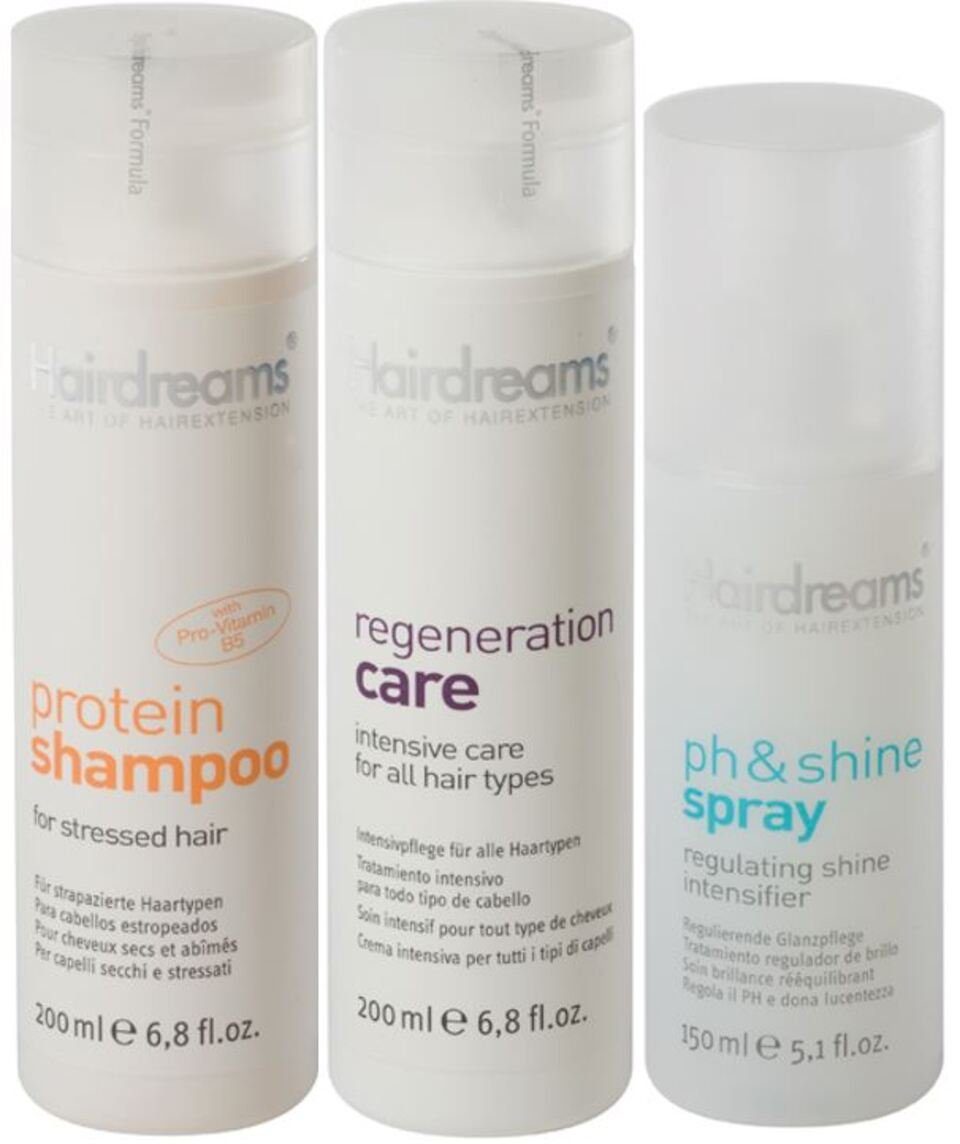 Hairdreams Haarpflege-Set Proteinshampoo + Regeneration Care + Ph&Shine Spray, Set, 3-tlg., für Haare mit Echthaarverlängerungen